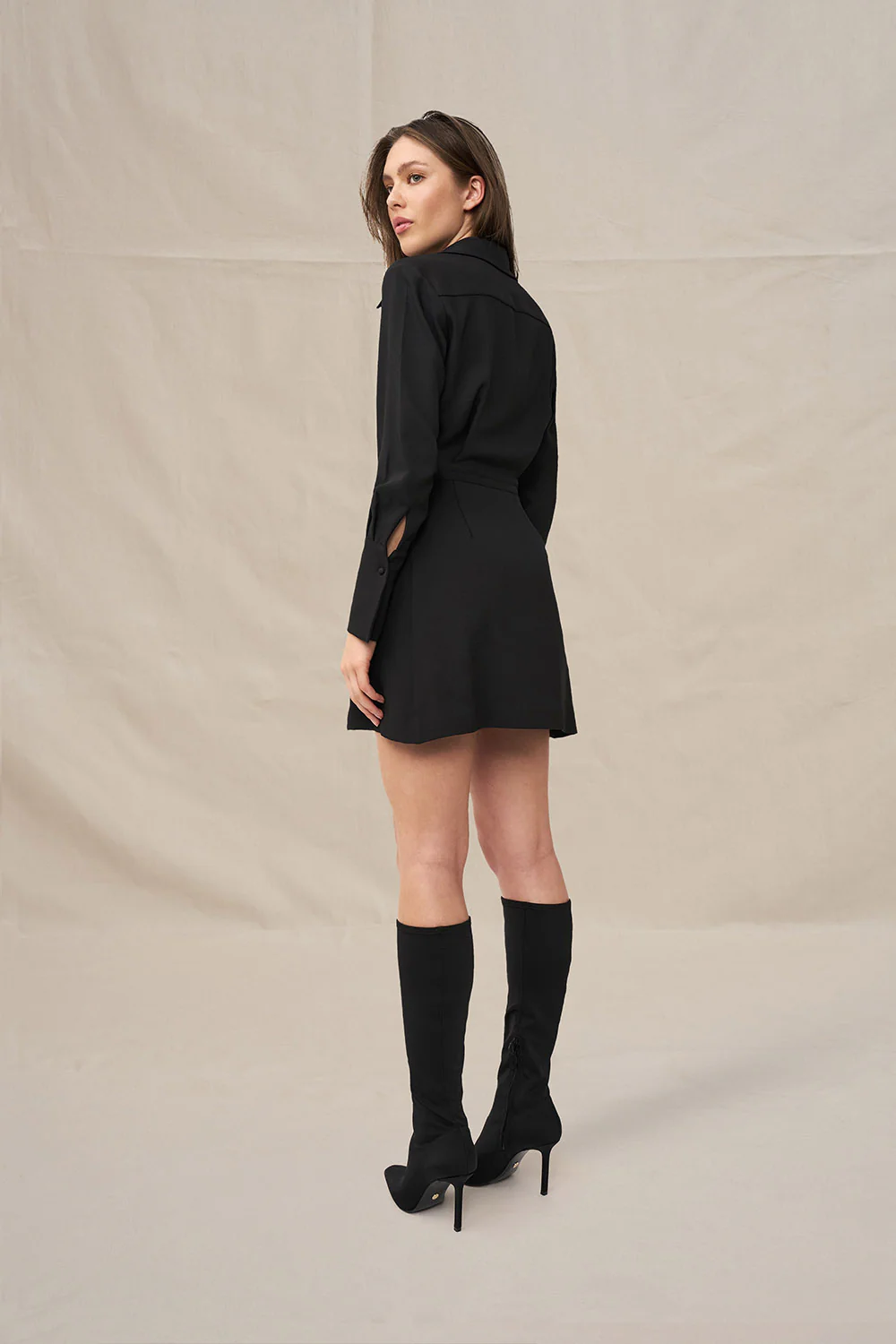 Anna Button Down Shirt Mini Dress - Black - Image 4