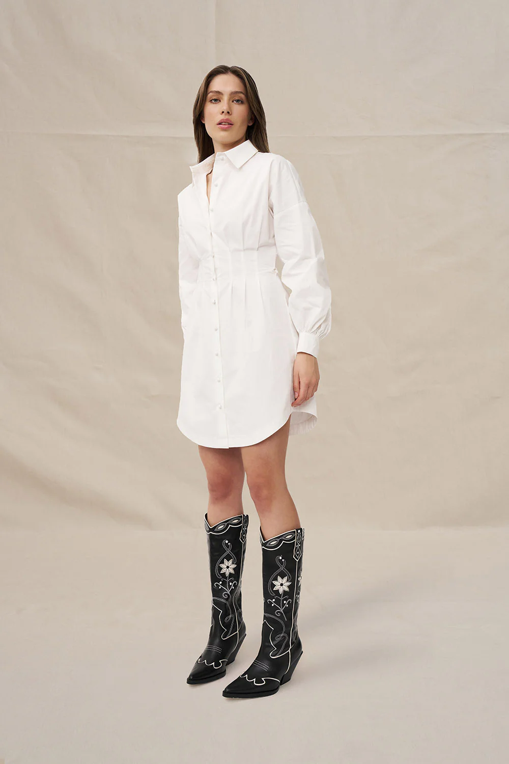 Belinda Shirt Mini Dress - Ivory - Image 3