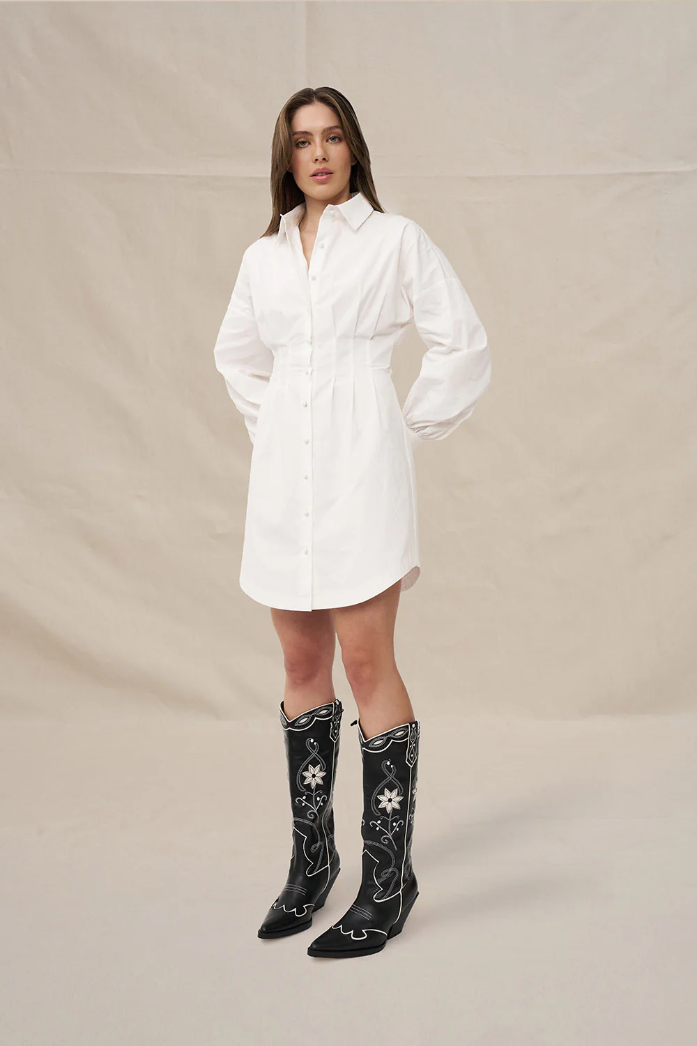 Belinda Shirt Mini Dress - Ivory - Image 4