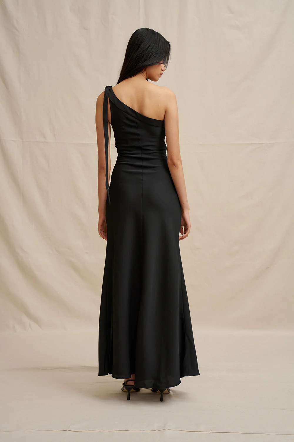 Beverly Tie Shoulder Bias Gown - Black - Image 3