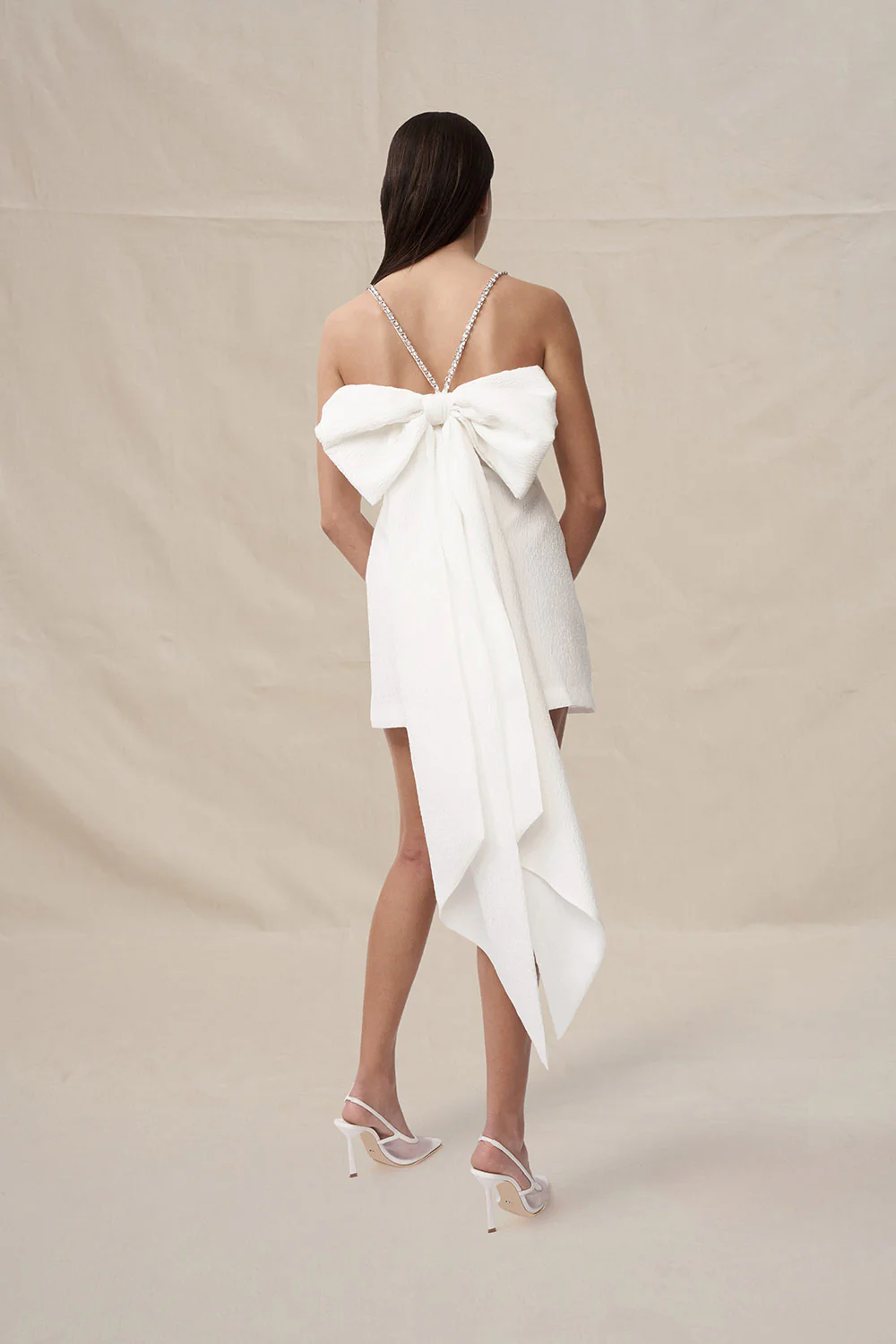 Brooklyn Bow Back Mini Dress - Ivory - Image 3
