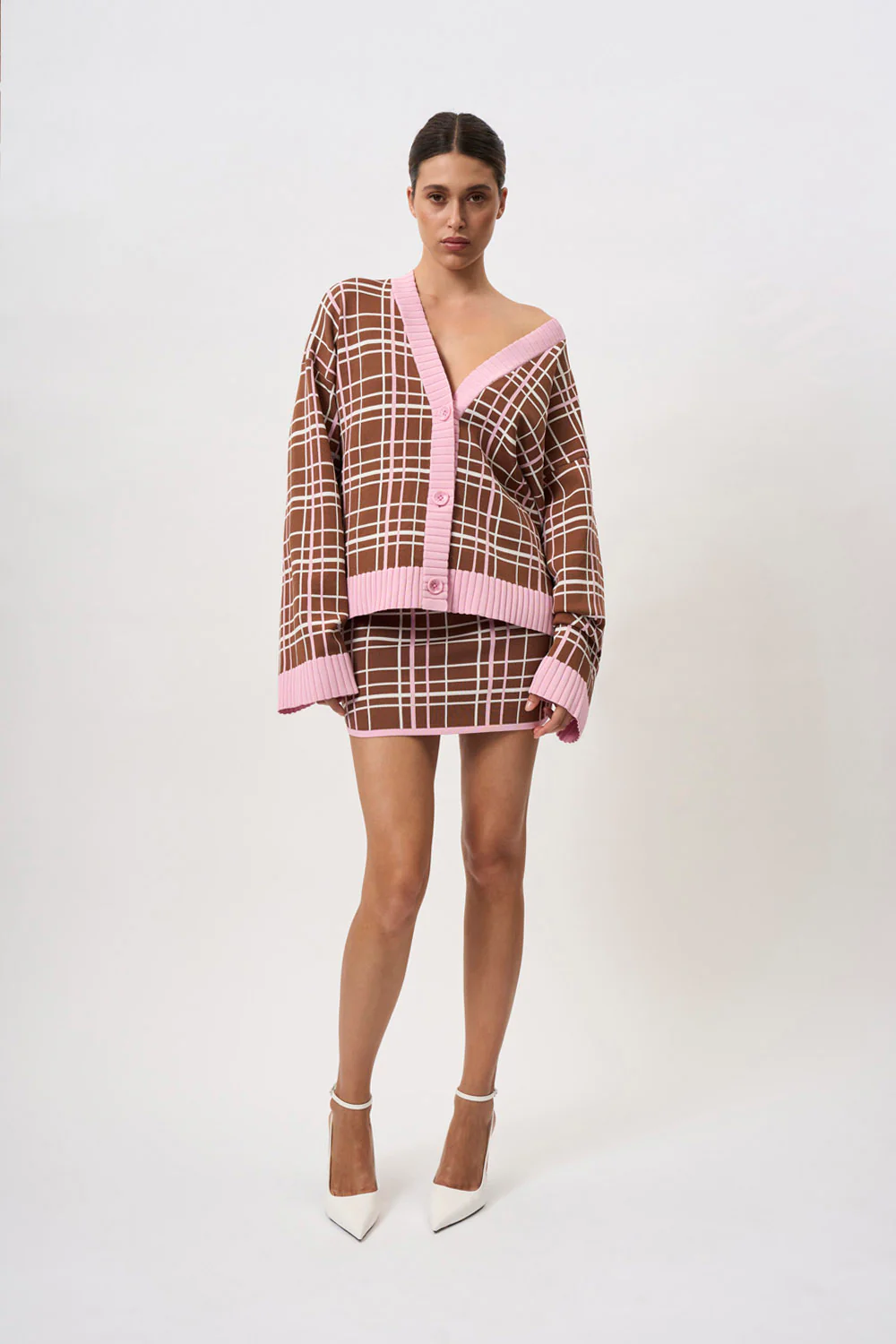 Carolina Check Knit Cardi | Final Sale - Brown Pink - Image 5