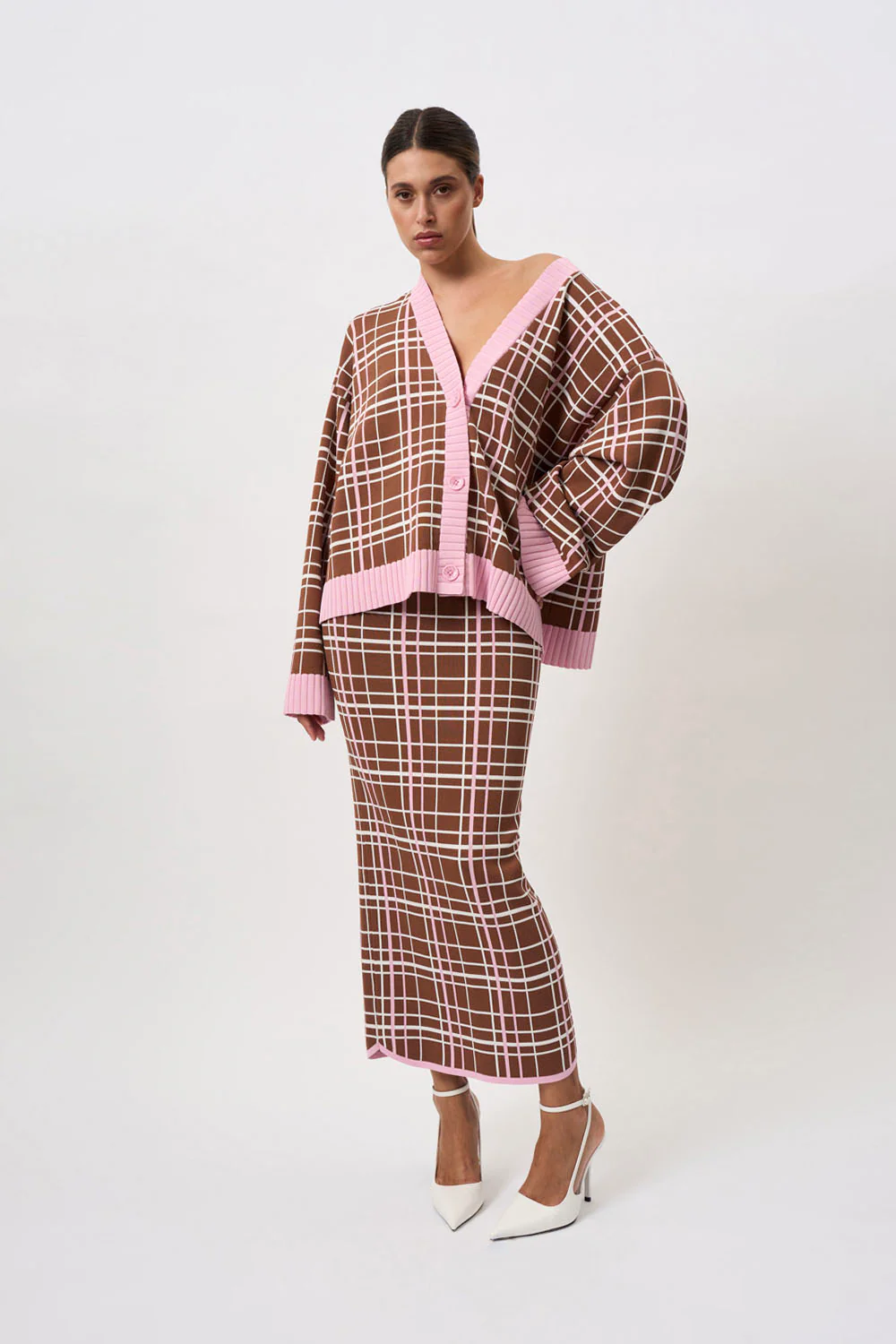 Carolina Check Knit Cardi | Final Sale - Brown Pink - Image 7