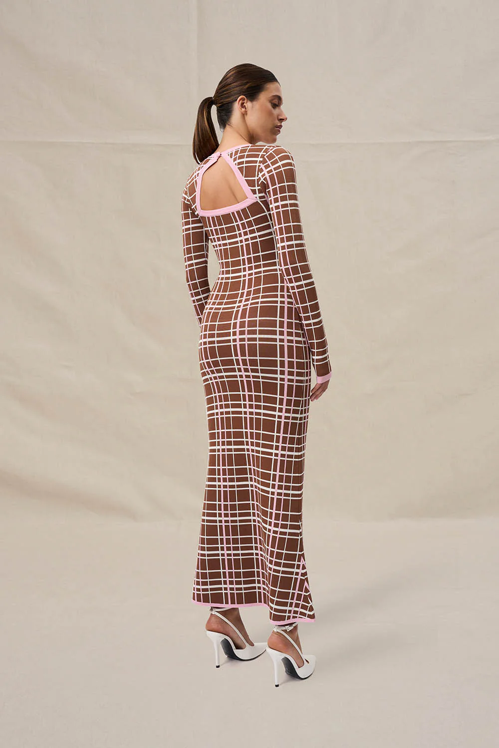 Carolina Check Knit Dress - Chocolate Brown - Image 3