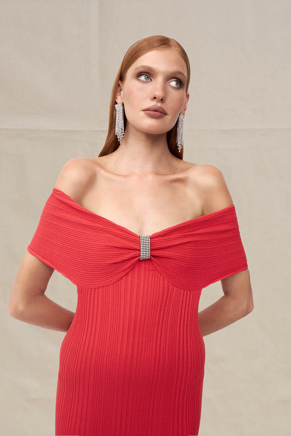 Cecily Knit Midi Dress - Red - Image 4