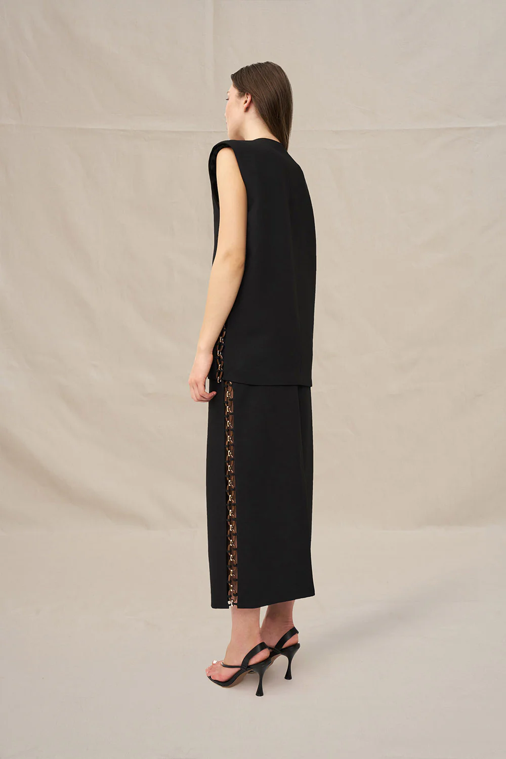 Chain Trim Longline Skirt - Black - Image 3