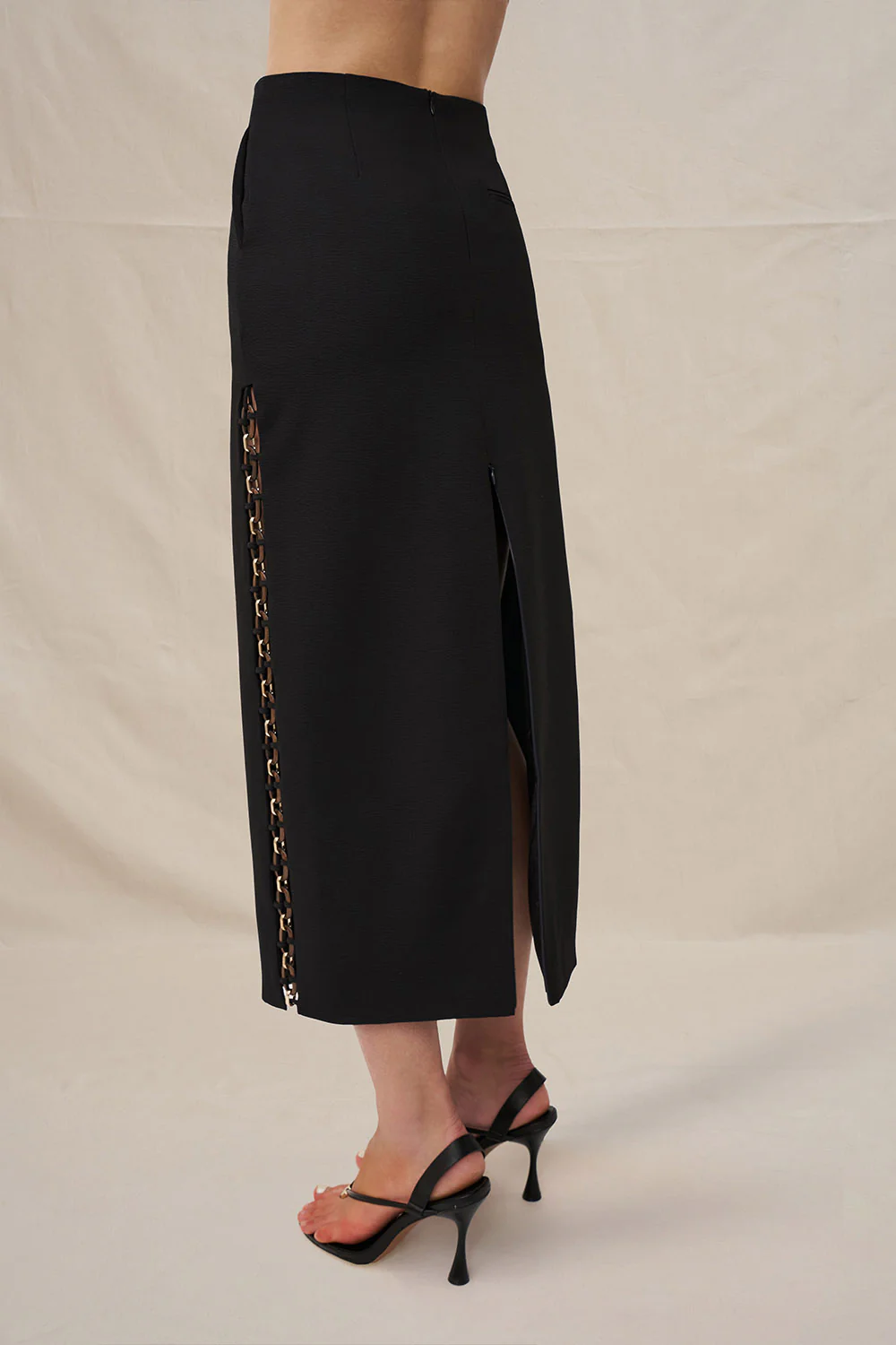Chain Trim Longline Skirt - Black - Image 4