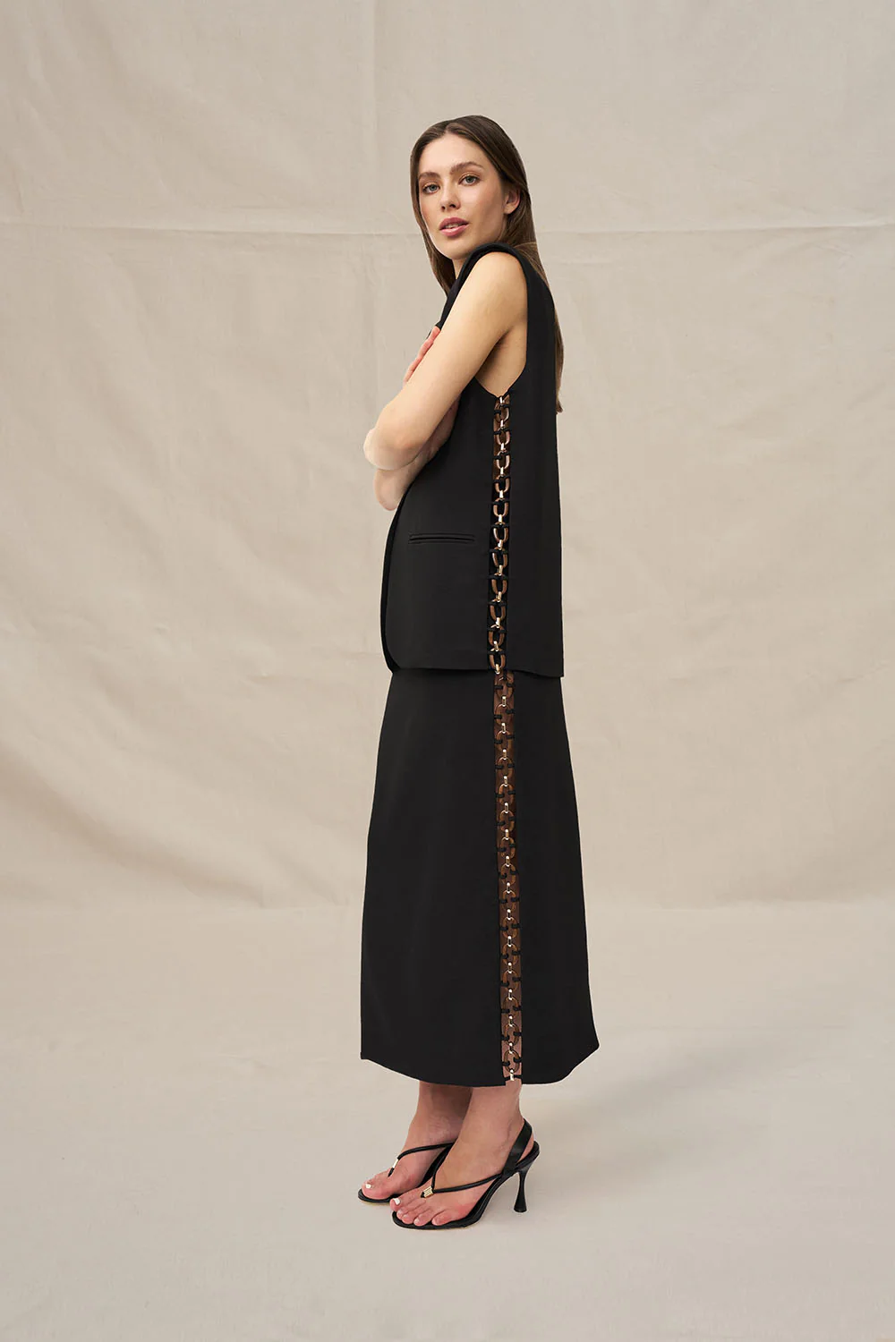 Chain Trim Longline Vest - Black - Image 4