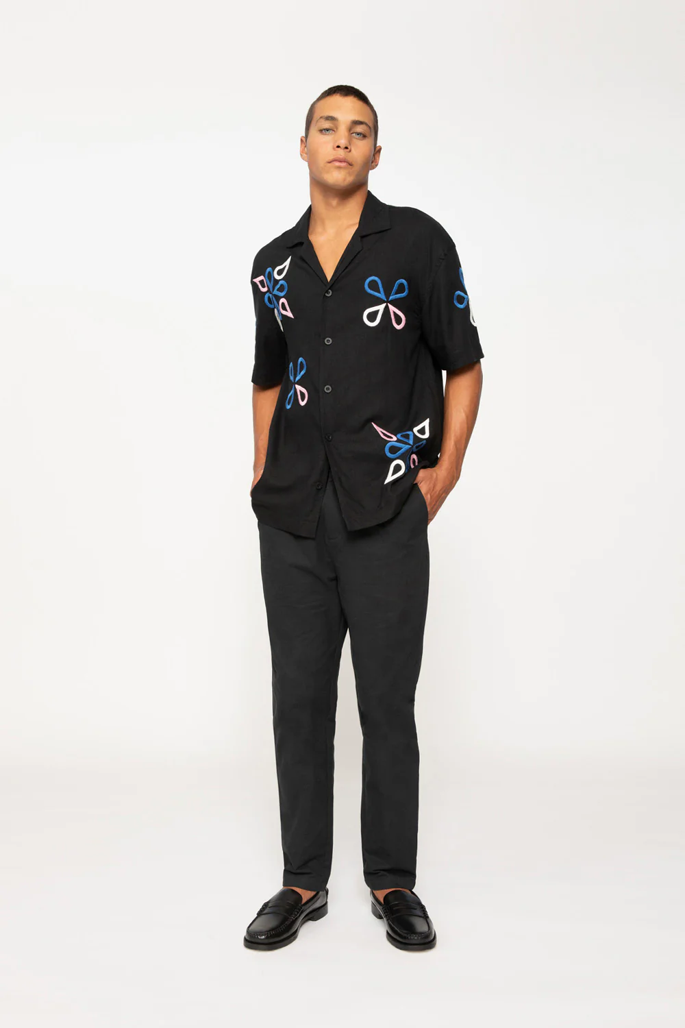 Conrad Geo Embroidery Shirt | Final Sale - Black - Image 5