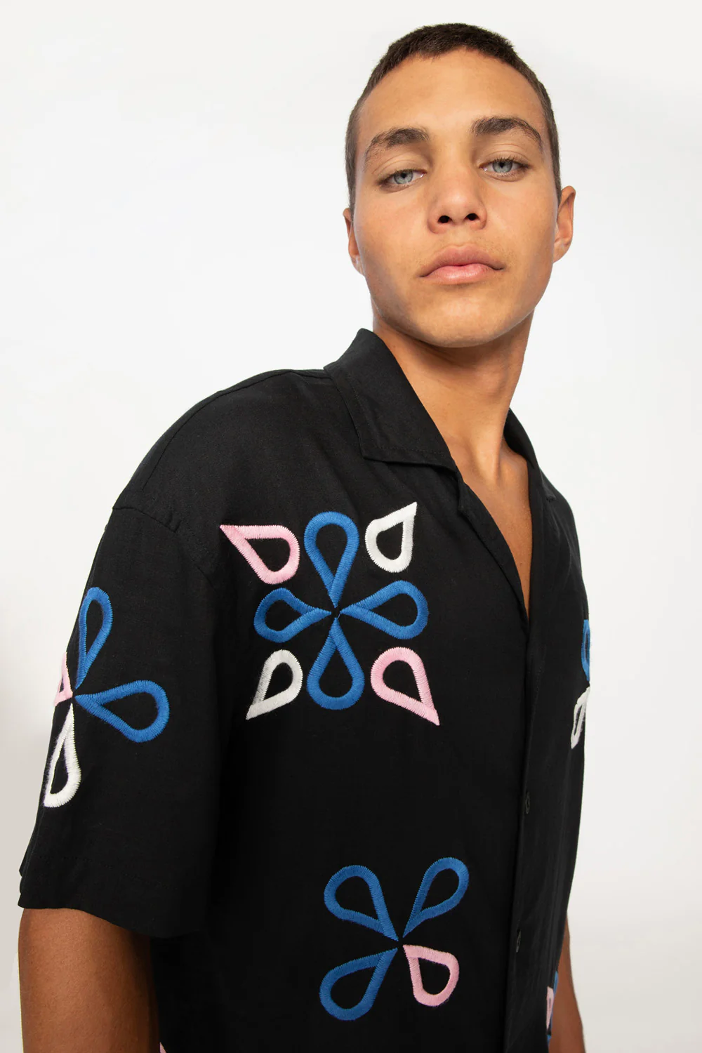 Conrad Geo Embroidery Shirt | Final Sale - Black - Image 7