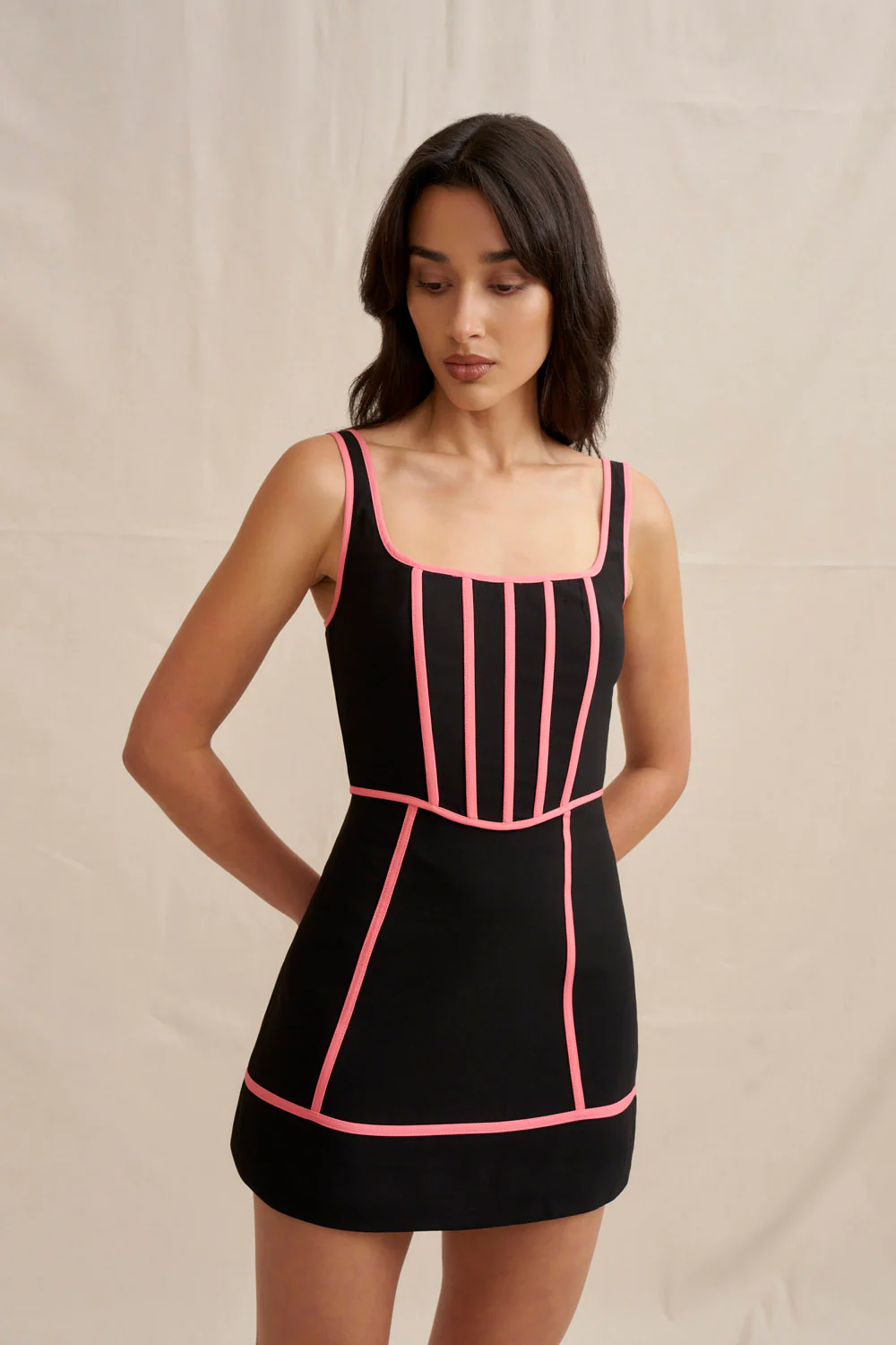 Contrast Pipe Mini Skirt - Black - Image 3