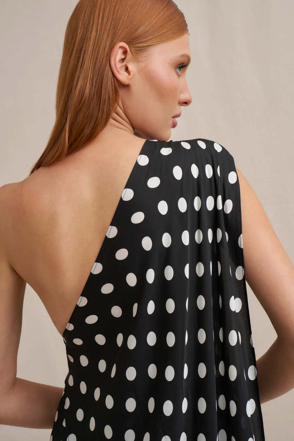 Dove Drape Polka Ankle Dress - Ivory Black - Image 4