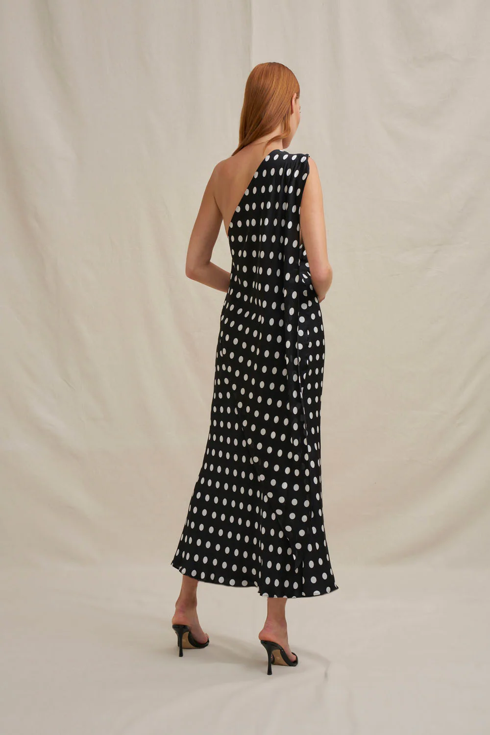 Dove Drape Polka Ankle Dress - Ivory Black - Image 6