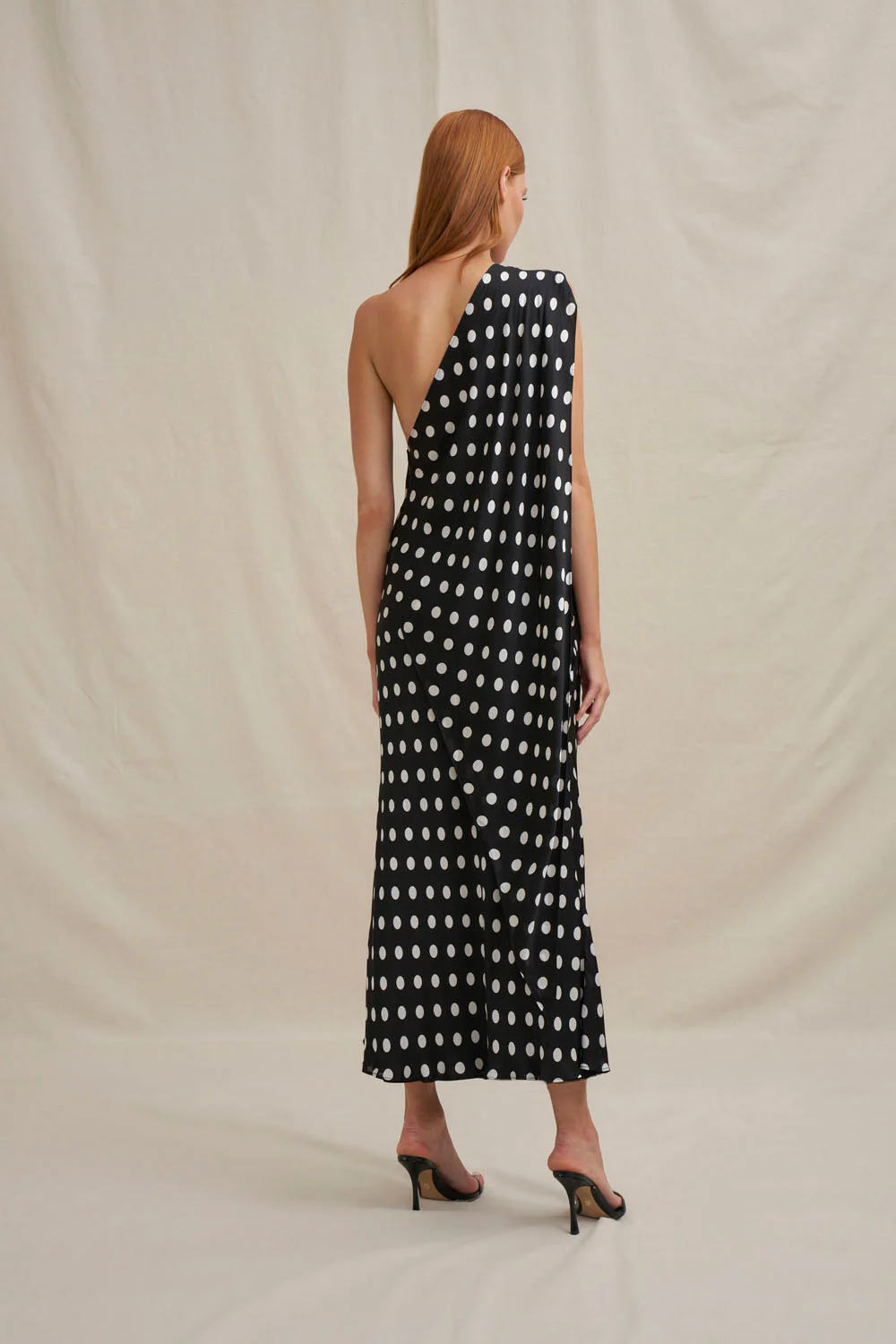 Dove Drape Polka Ankle Dress - Ivory Black - Image 7