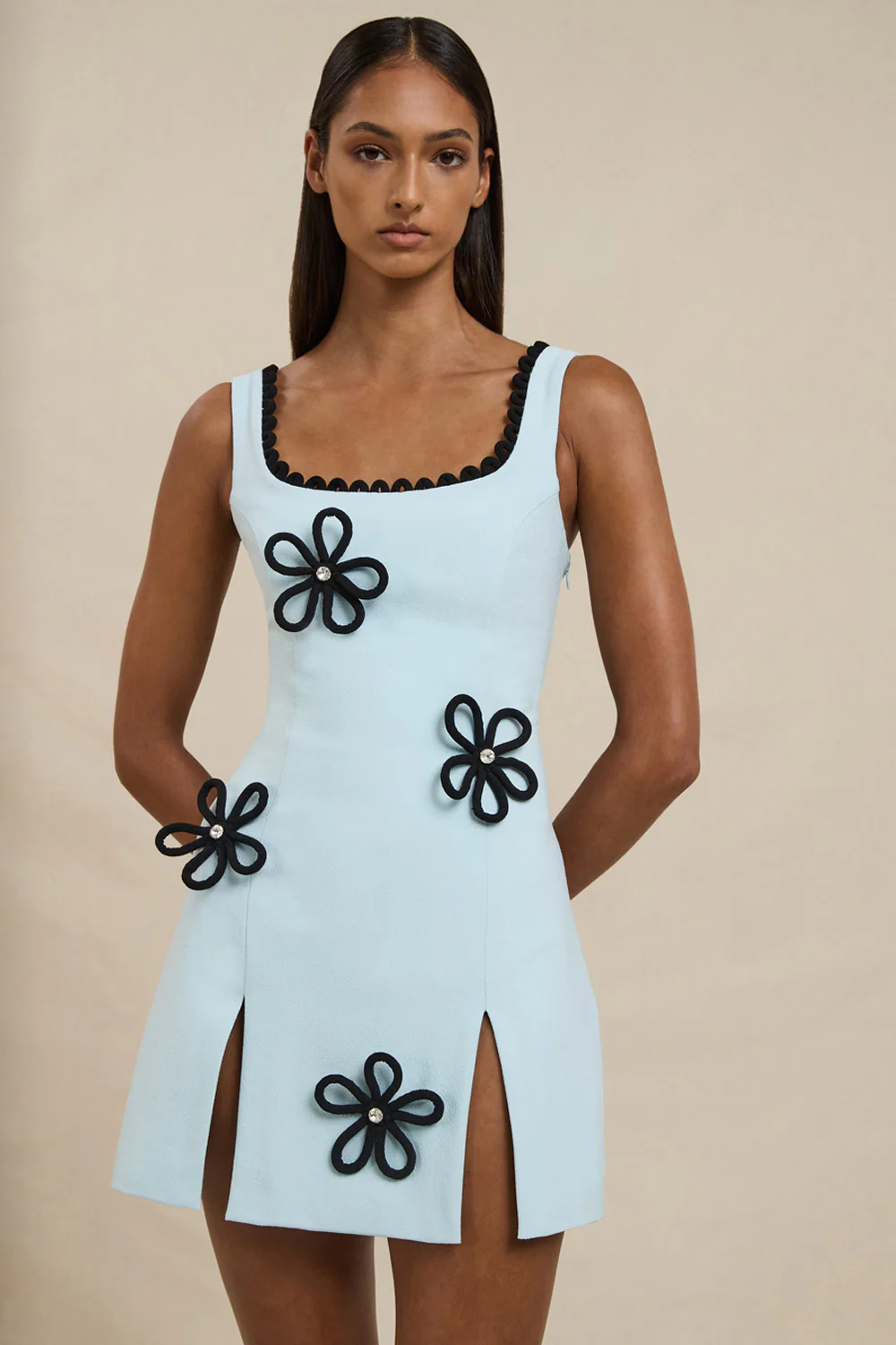 Flower Form Mini Dress - Black Blue - Image 3