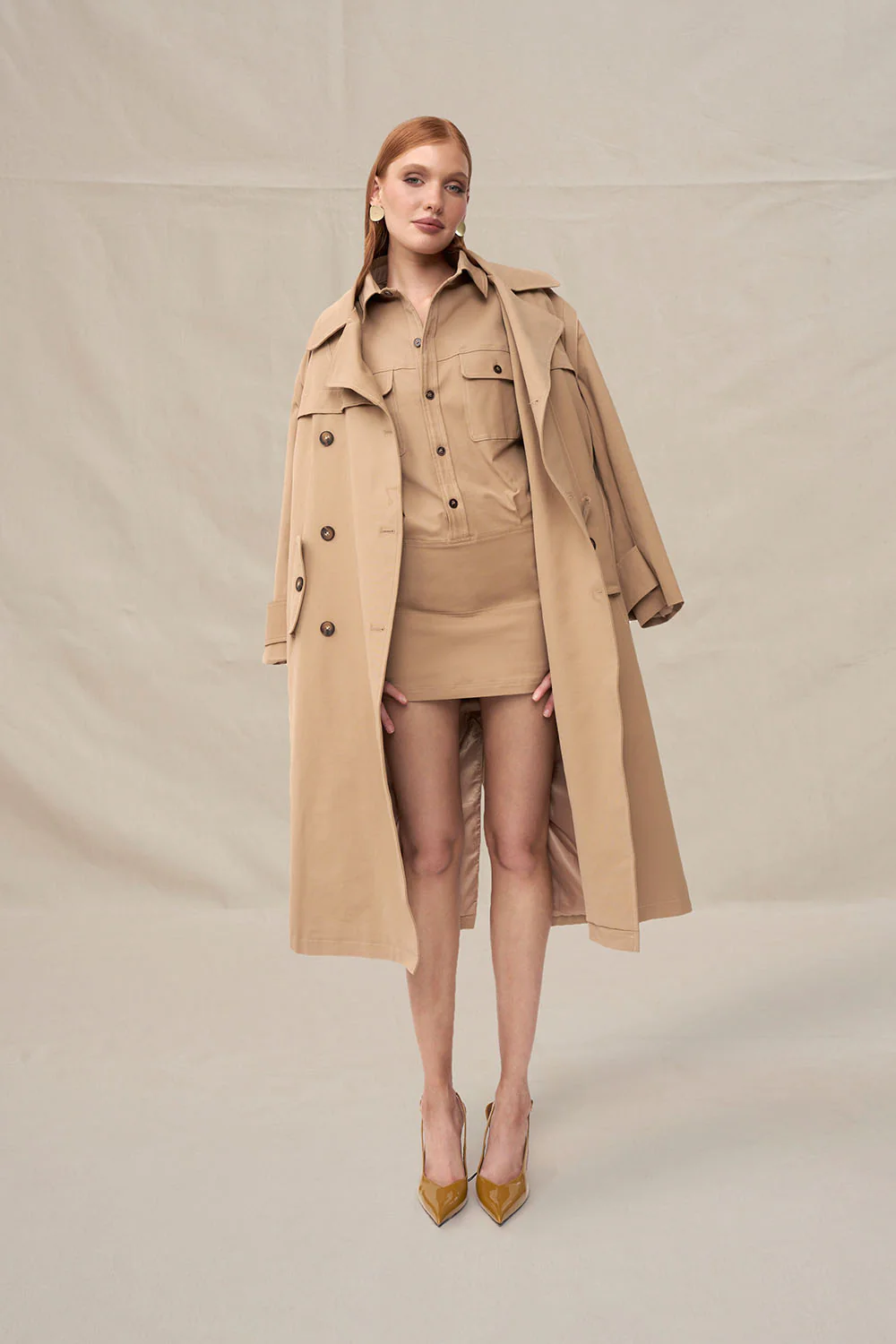 Gabriella Shirt Mini Dress - Biscuit - Image 3