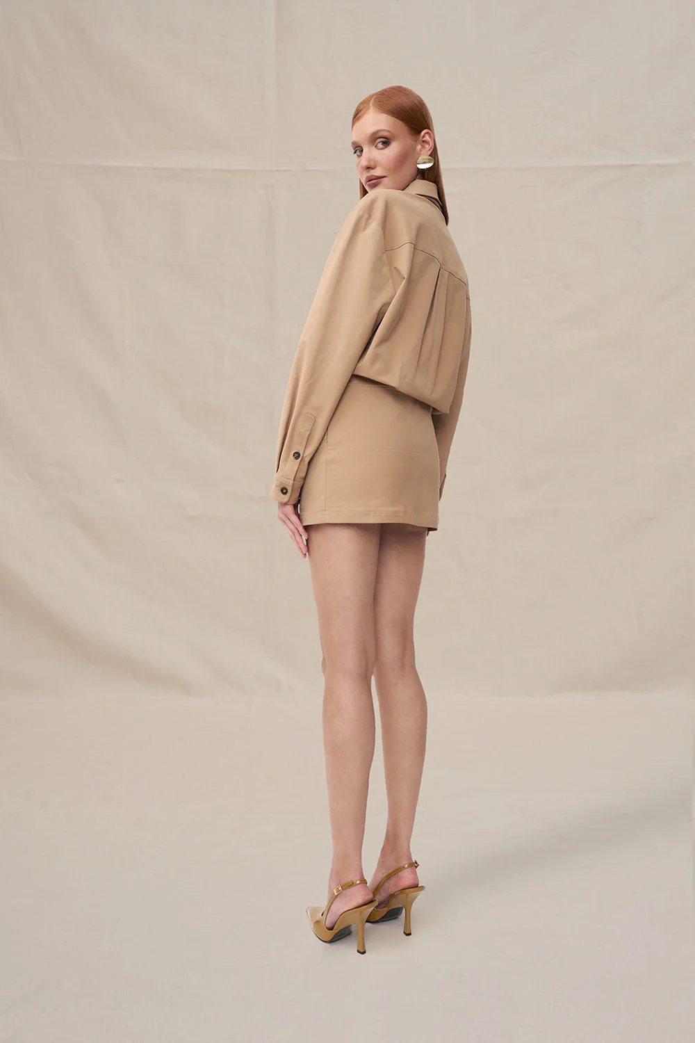 Gabriella Shirt Mini Dress - Biscuit - Image 4