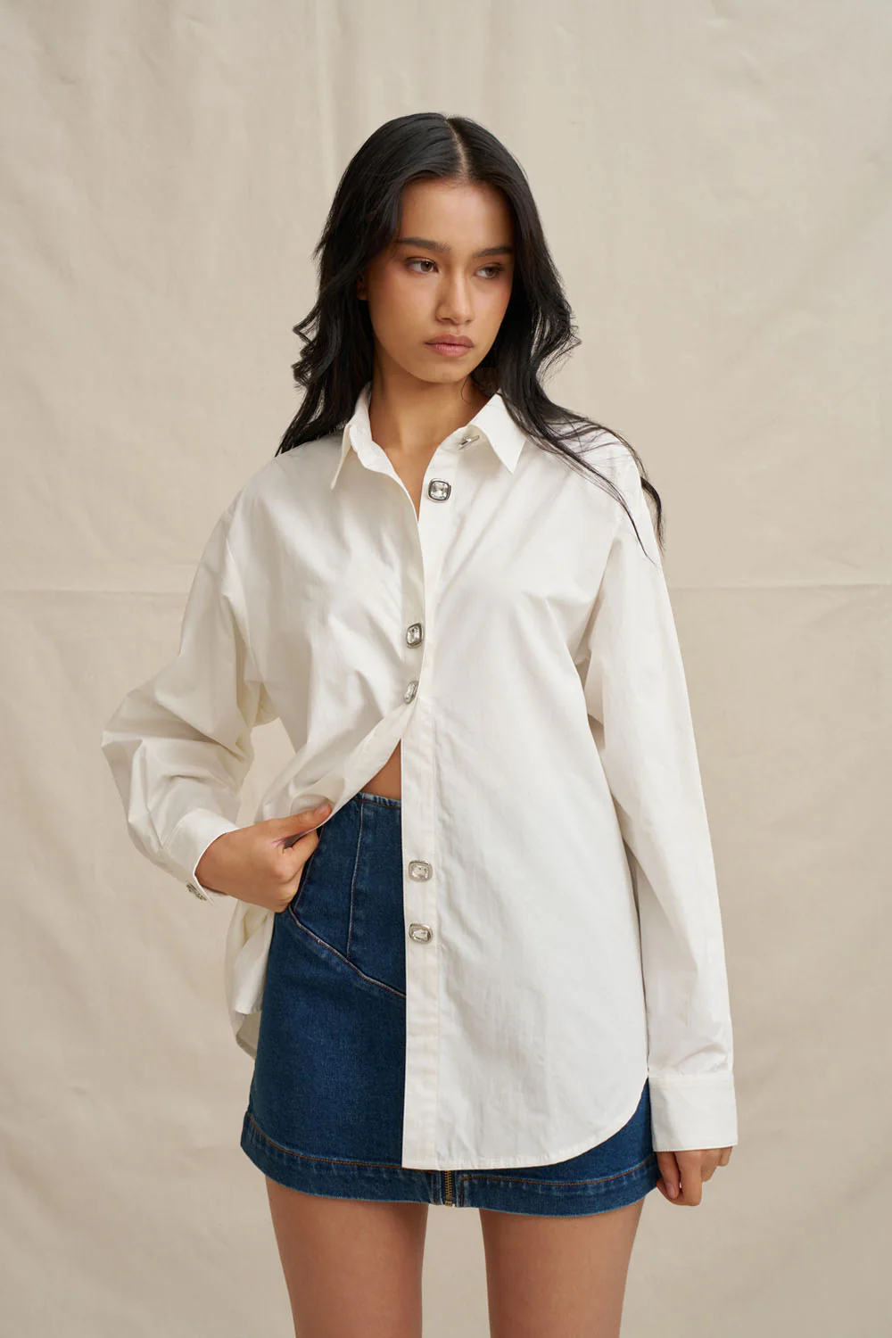 Jewel Button Shirt - Ivory - Image 4