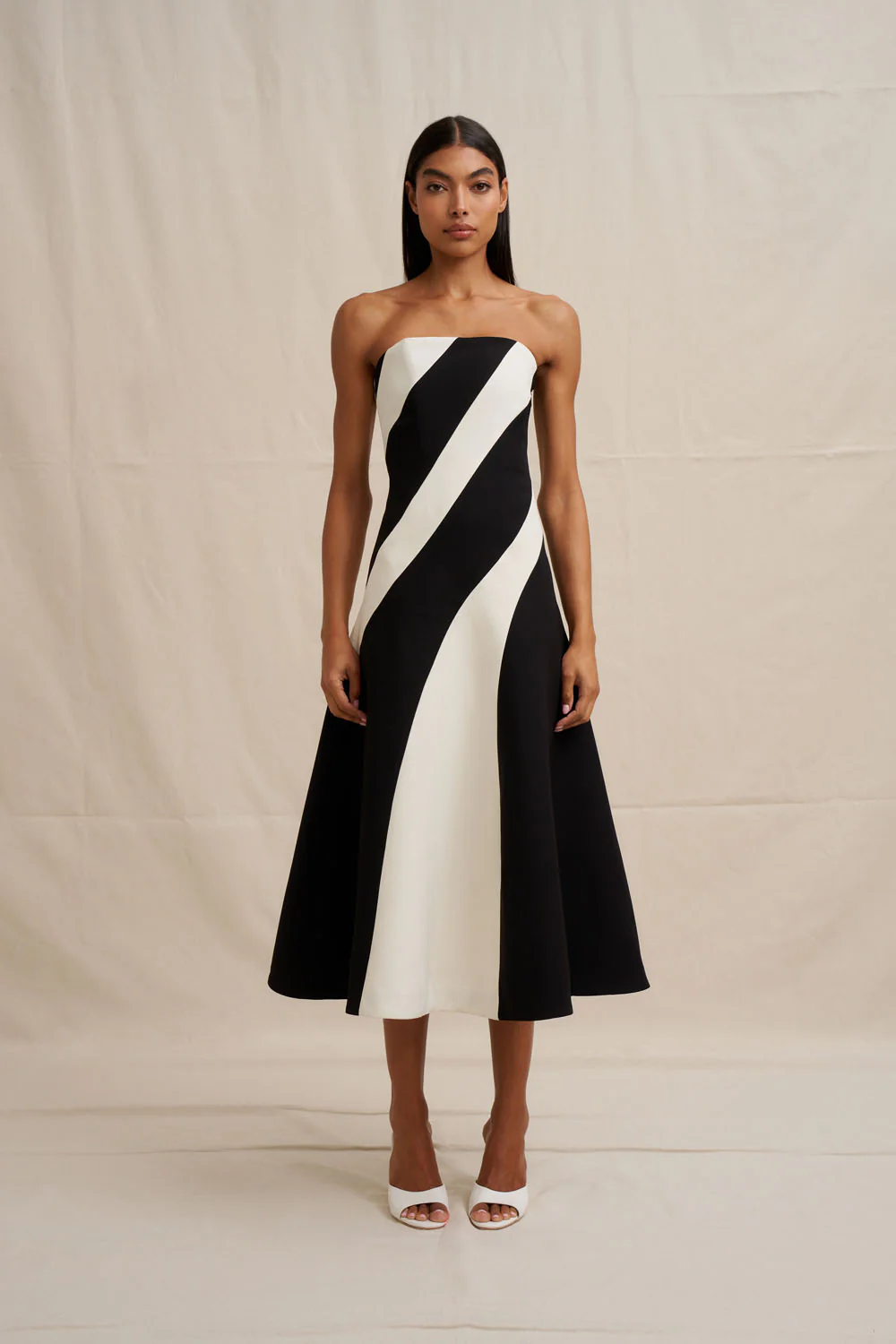 Louise Panel Strapless Midi Dress - Ivory Black - Image 3