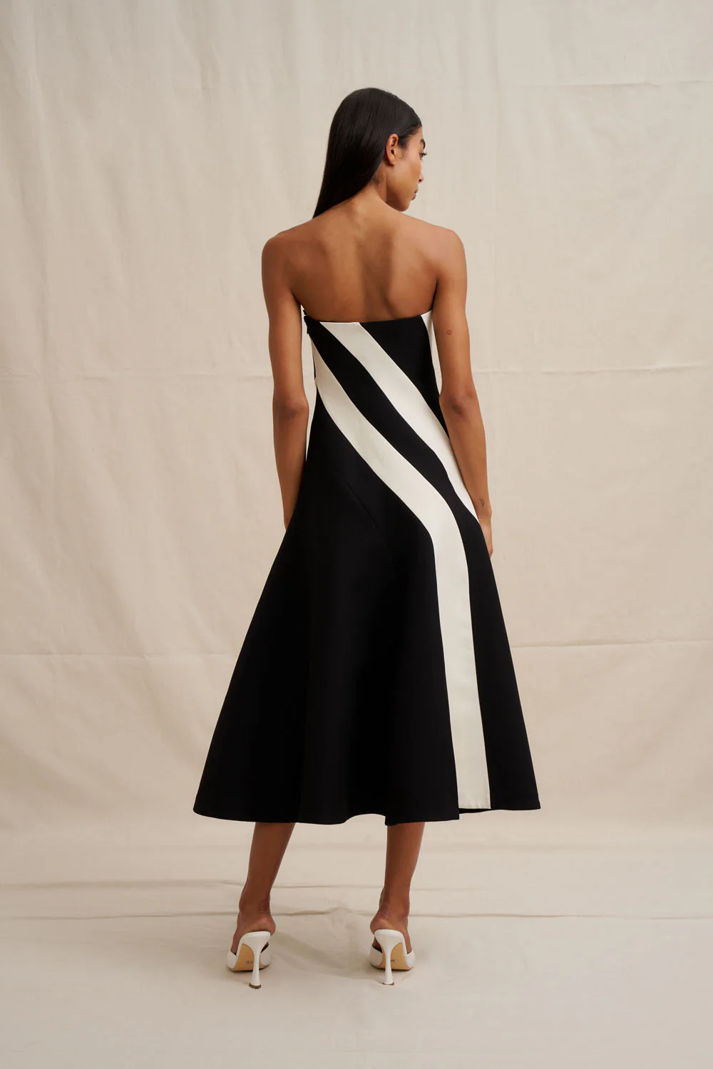 Louise Panel Strapless Midi Dress - Ivory Black - Image 5
