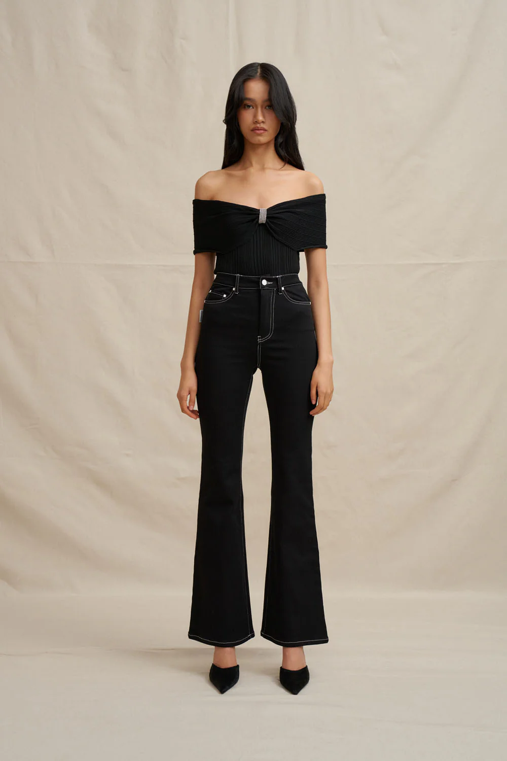 Luelle Off Shoulder Knit Top - Black - Image 3