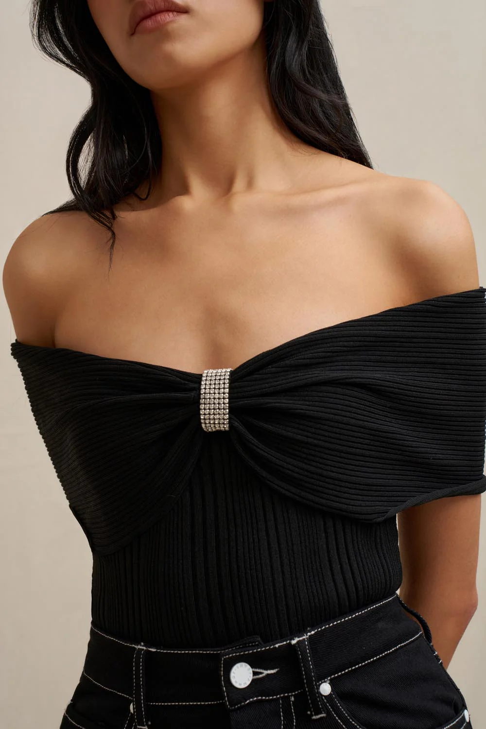 Luelle Off Shoulder Knit Top - Black - Image 4