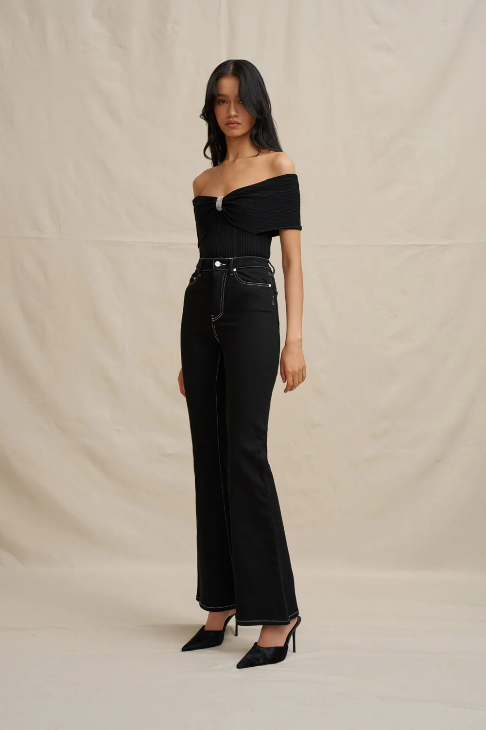 Luelle Off Shoulder Knit Top - Black - Image 5