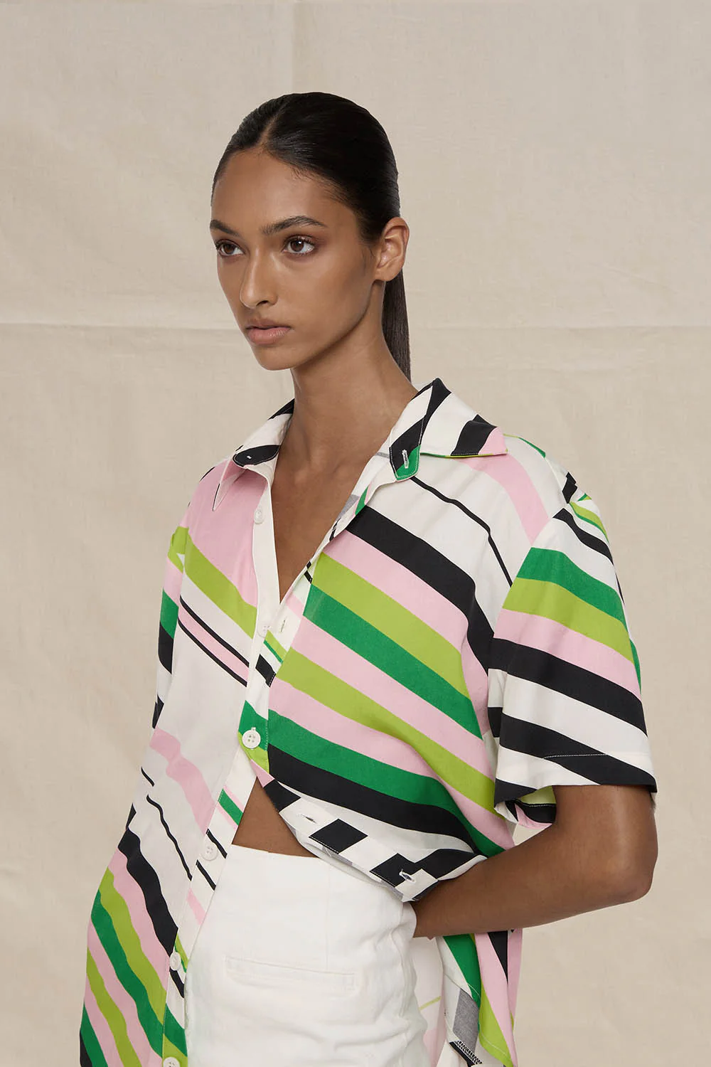 Noah Stripe Sun Shirt - Green Pink Black Multi - Image 3