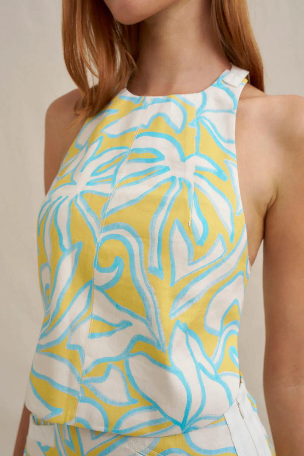Painted Palm Shell Top - Yellow Blue Ivory - Image 10