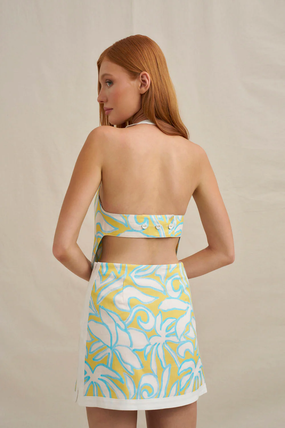 Painted Palm Shell Top - Yellow Blue Ivory - Image 12