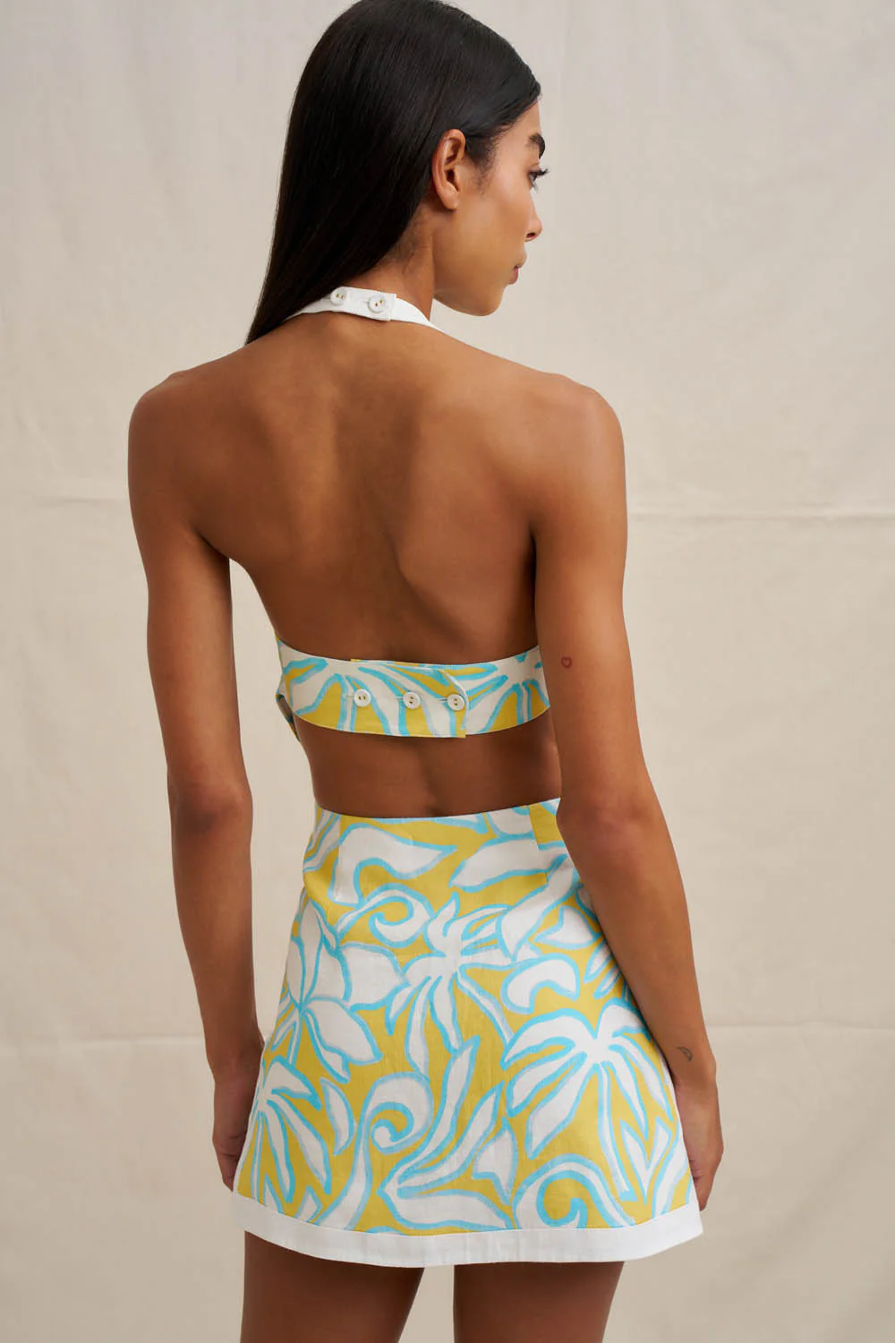 Painted Palm Shell Top - Yellow Blue Ivory - Image 5