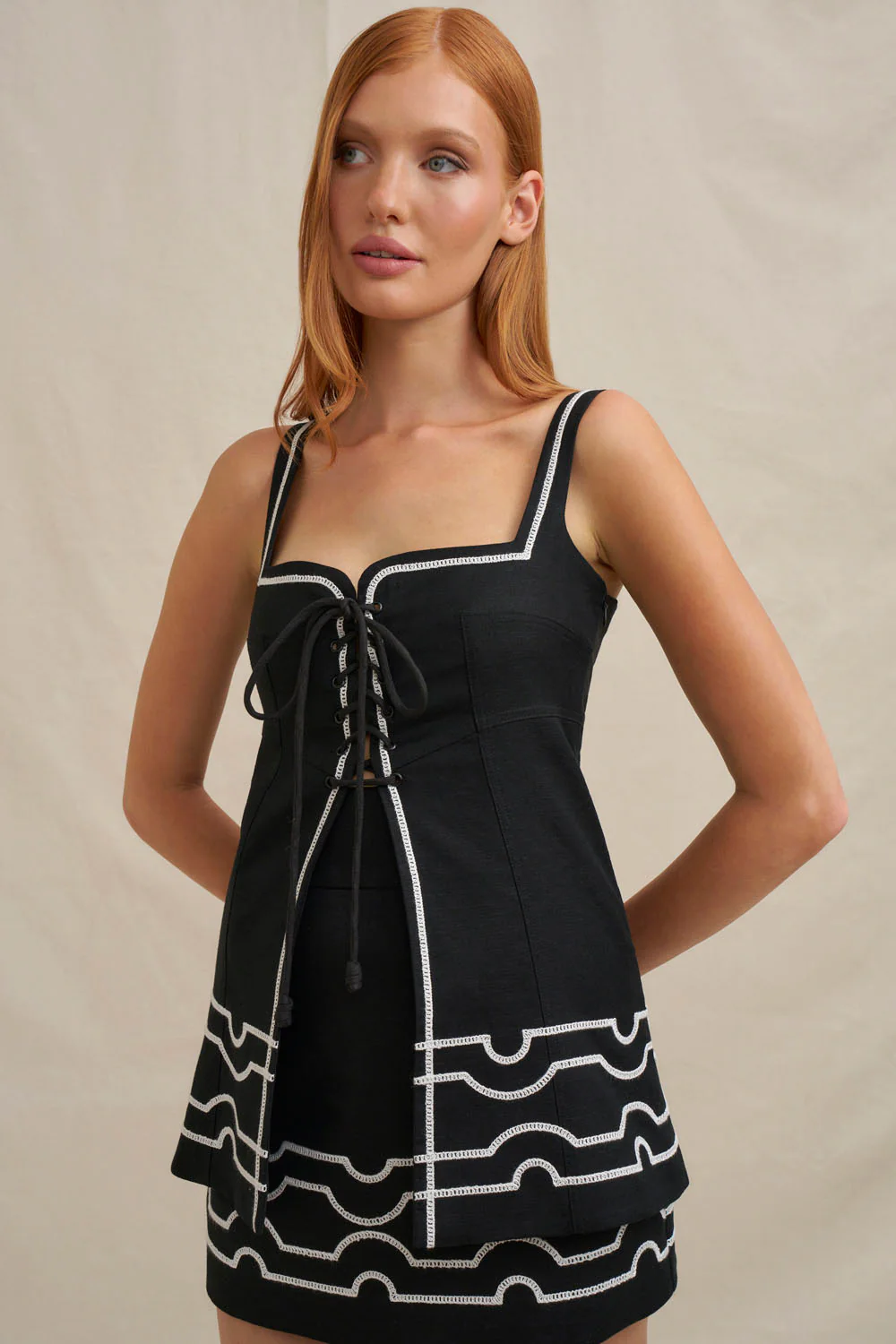 Paradise Lace Up Camisole - Ivory Black - Image 4