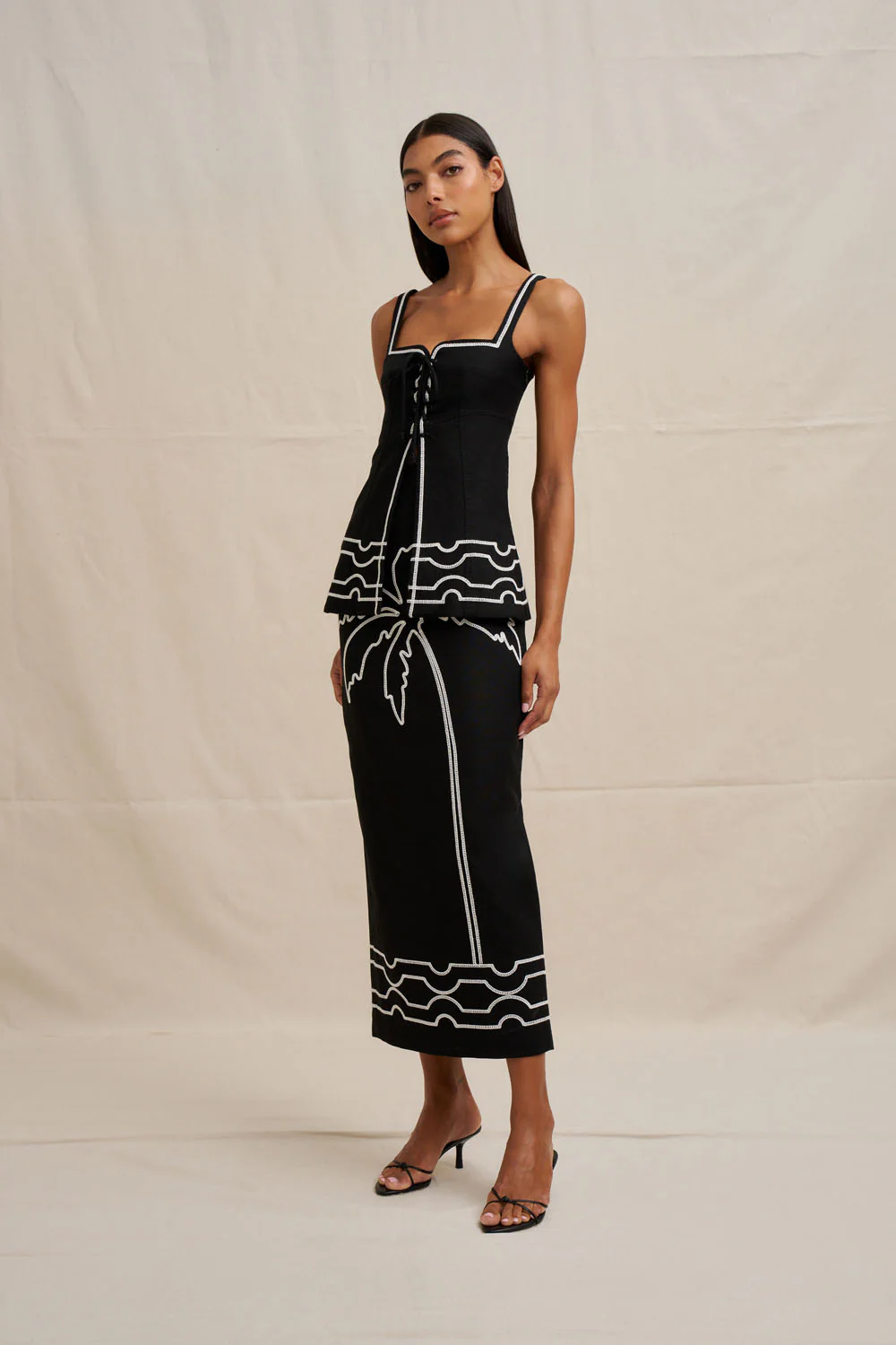 Paradise Palm Ankle Skirt - Ivory Black - Image 3