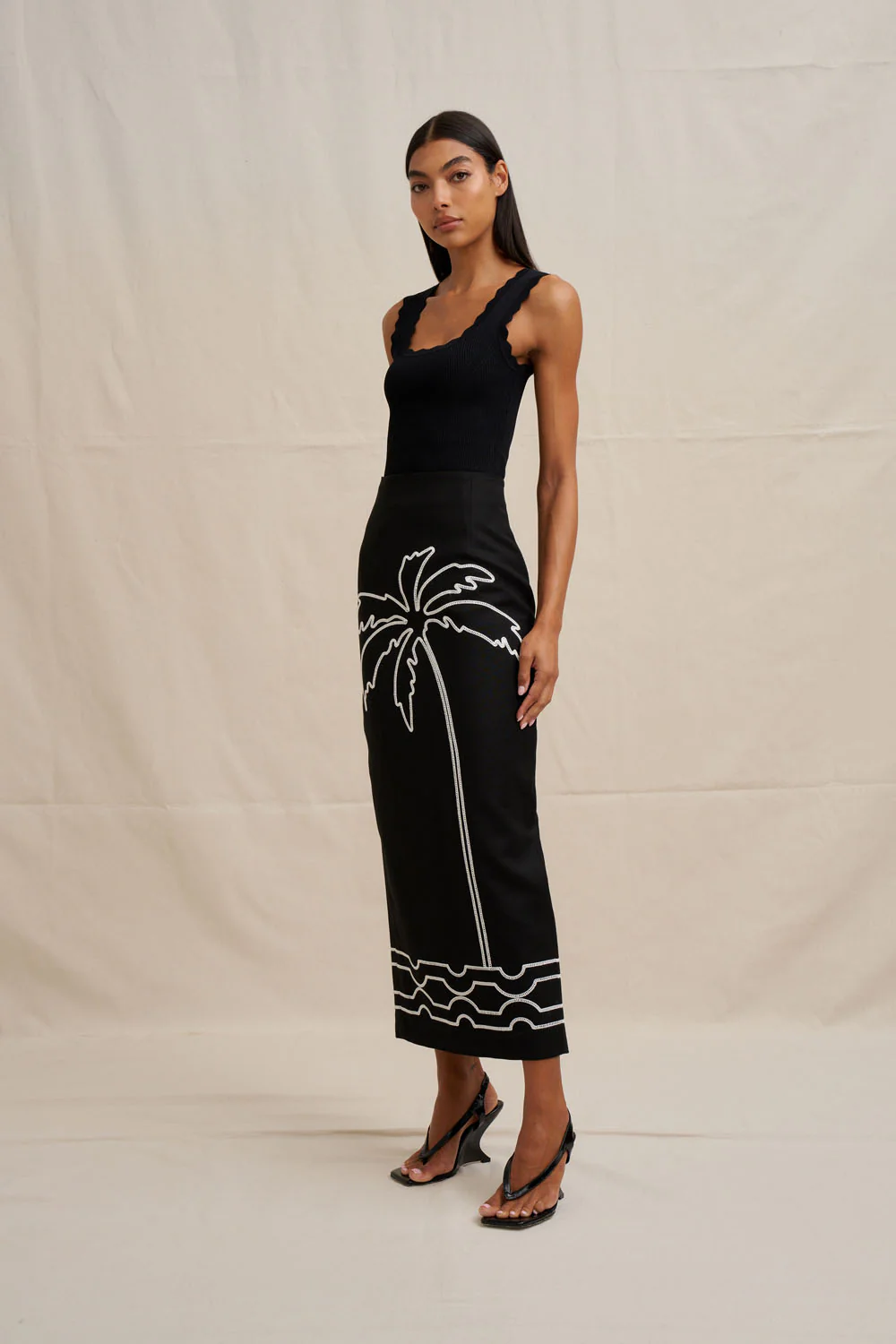 Paradise Palm Ankle Skirt - Ivory Black - Image 5