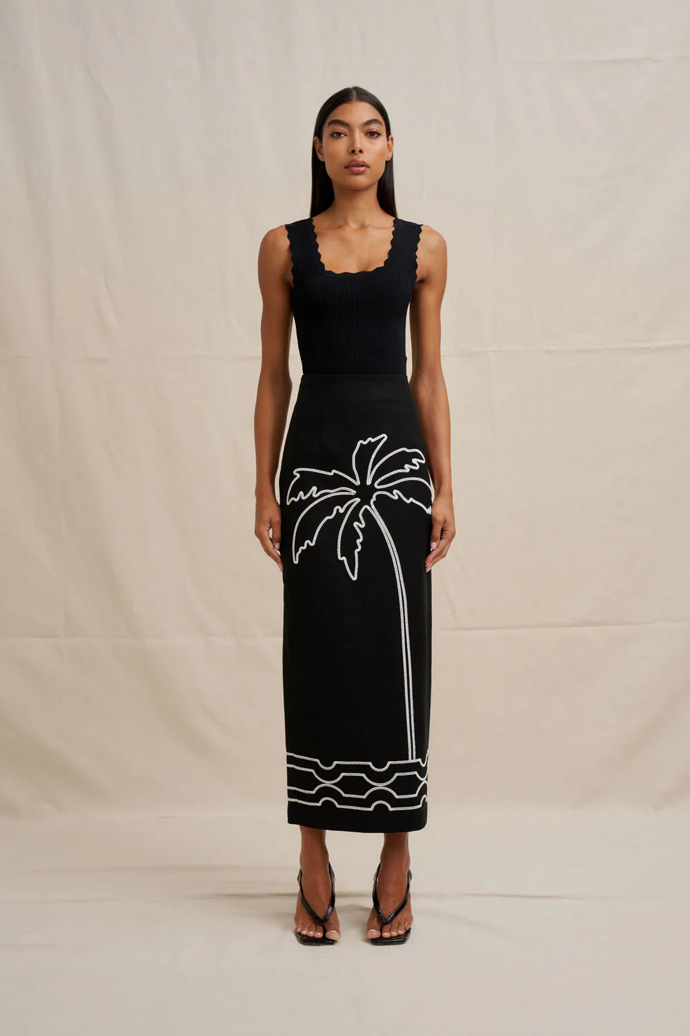 Paradise Palm Ankle Skirt - Ivory Black - Image 6