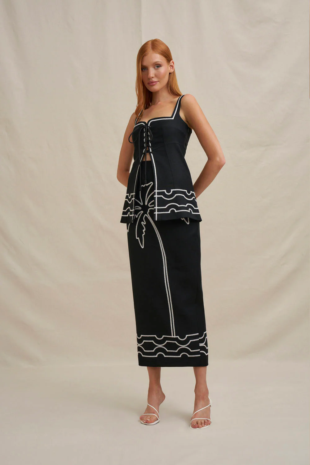 Paradise Palm Ankle Skirt - Ivory Black - Image 8