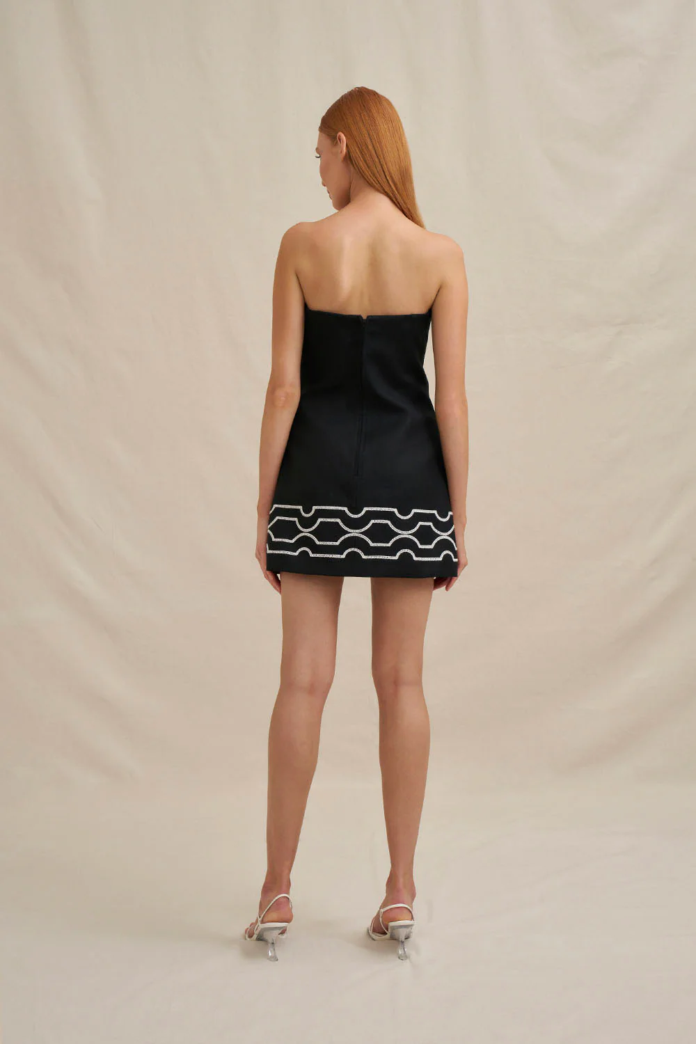 Paradise Palm Strapless Mini Dress - Ivory Black - Image 3