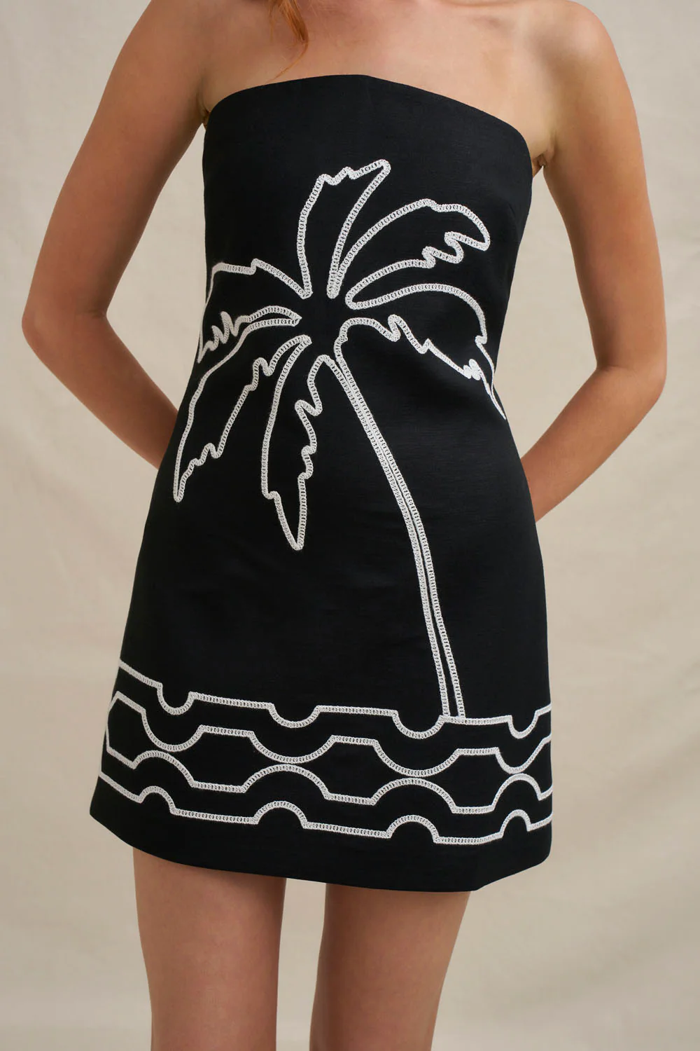 Paradise Palm Strapless Mini Dress - Ivory Black - Image 4