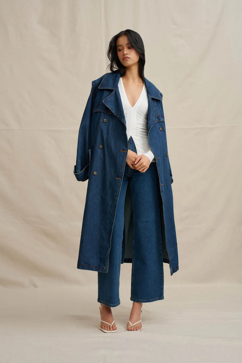 The Astrid Denim Trench - Dark Blue Denim - Image 3