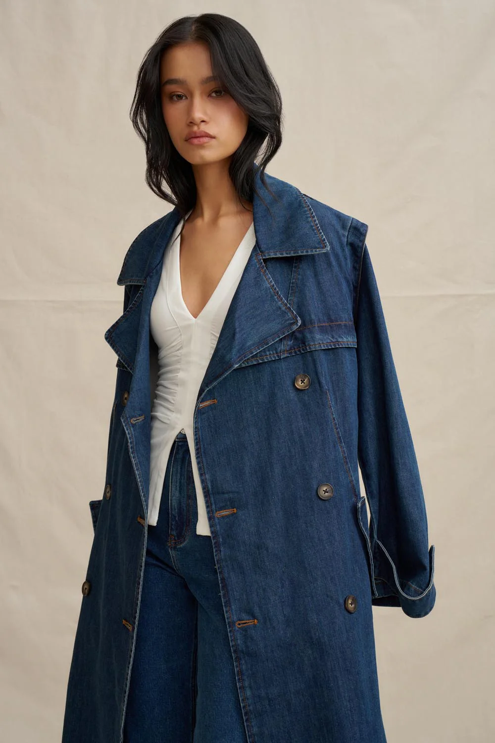 The Astrid Denim Trench - Dark Blue Denim - Image 4