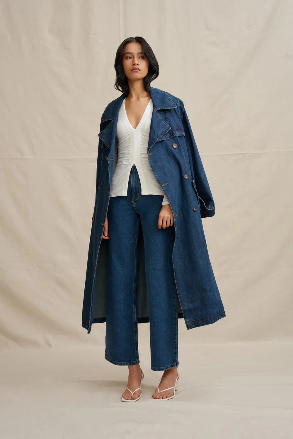 The Astrid Denim Trench - Dark Blue Denim - Image 5
