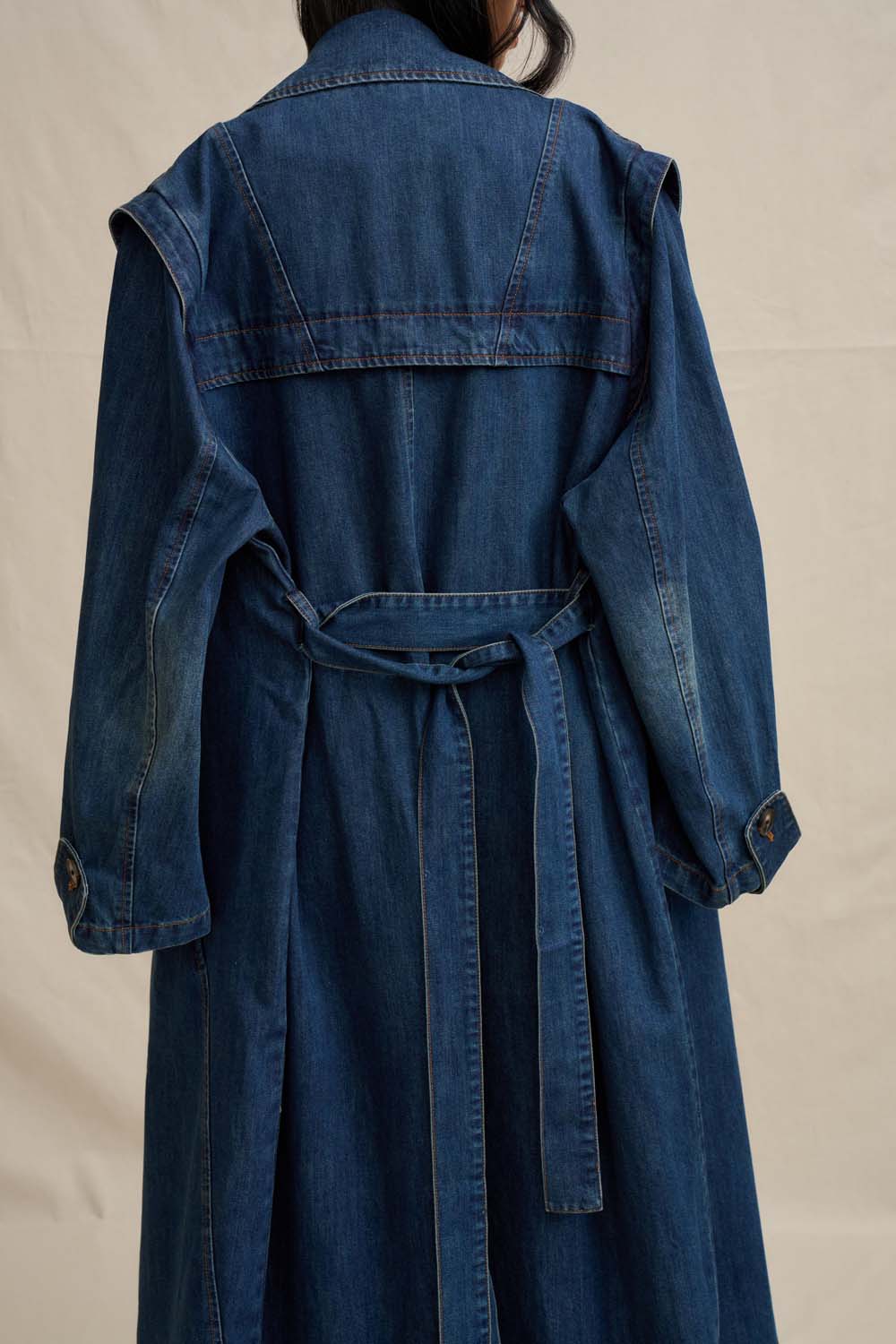 The Astrid Denim Trench - Dark Blue Denim - Image 7