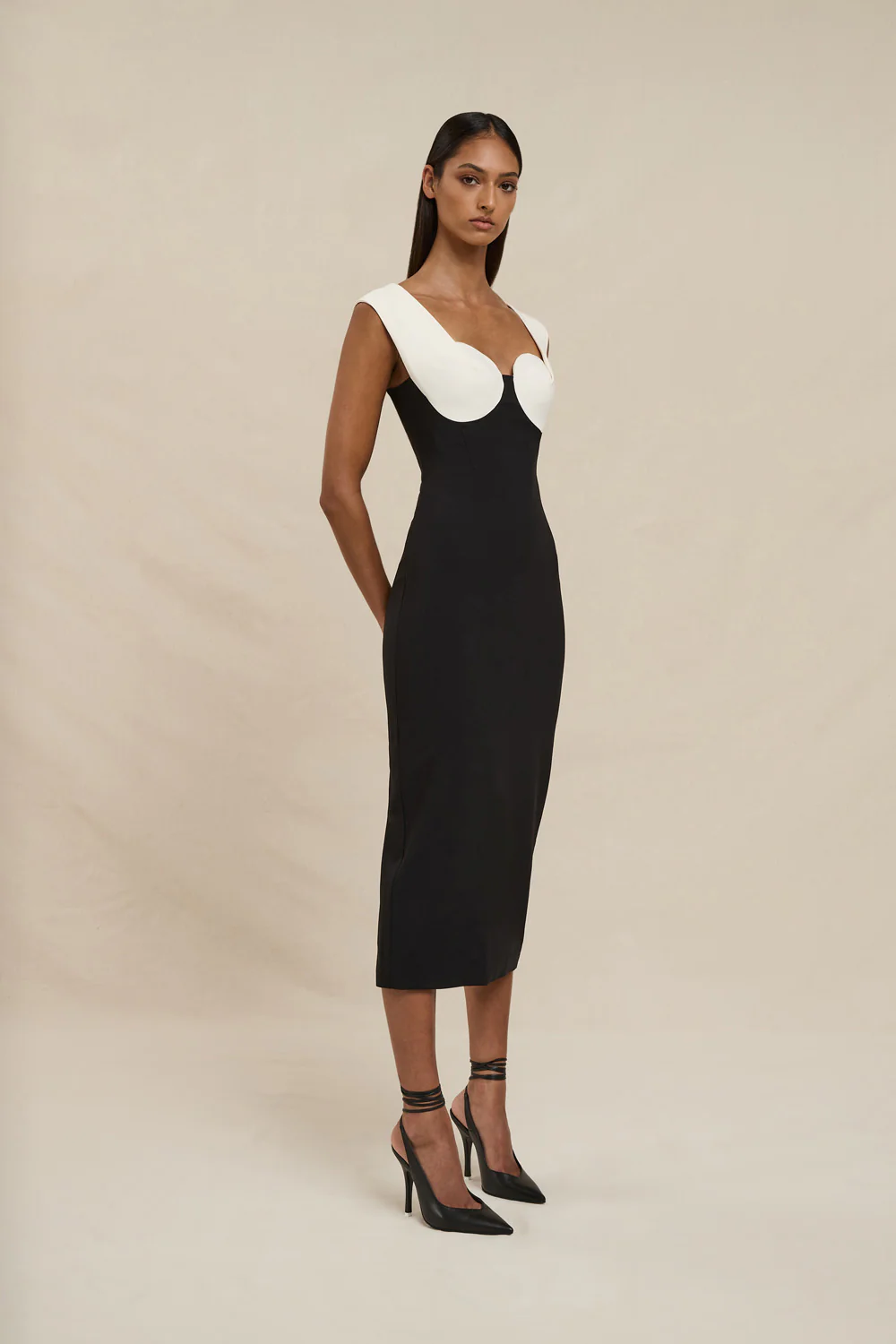 The Cleo Midi Dress - Ivory Black - Image 3