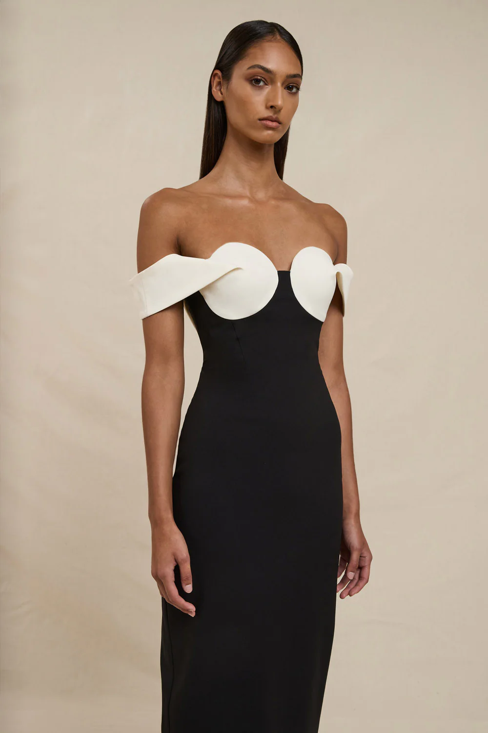 The Cleo Midi Dress - Ivory Black - Image 4