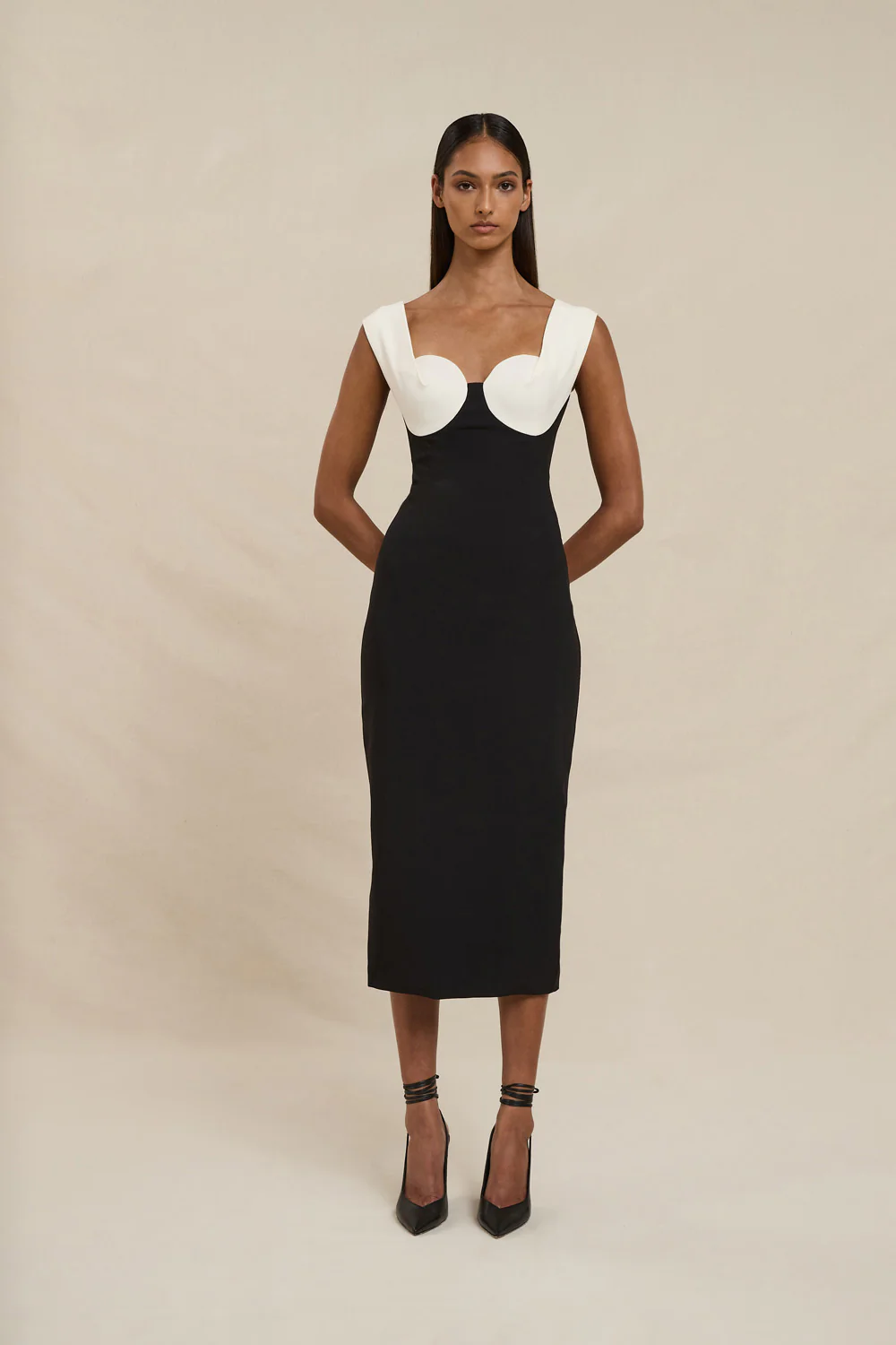 The Cleo Midi Dress - Ivory Black - Image 6