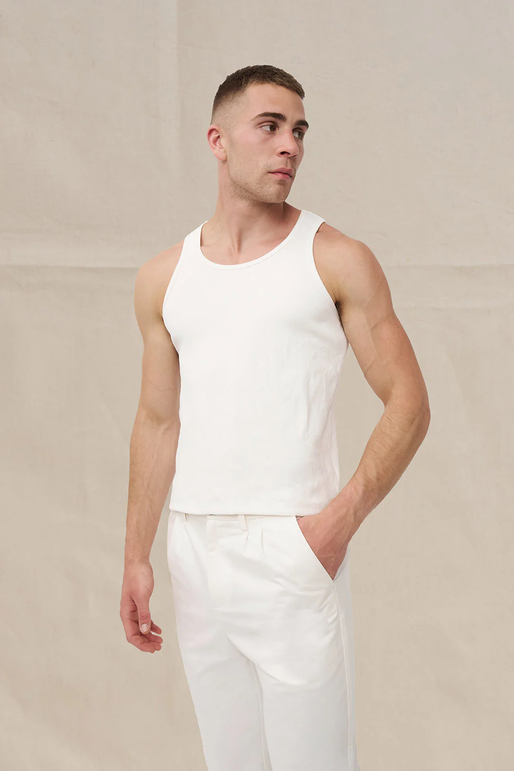 Dean Pleat Front Pant - Ivory - Image 4