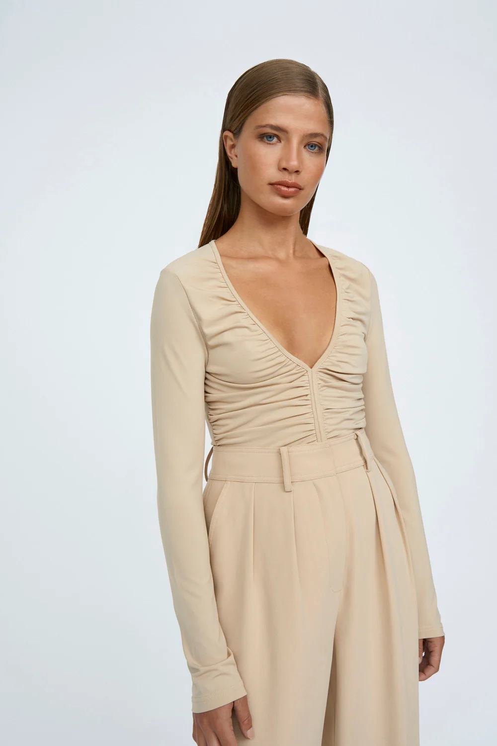V Front Gather Top | Final Sale - Sand - Image 3
