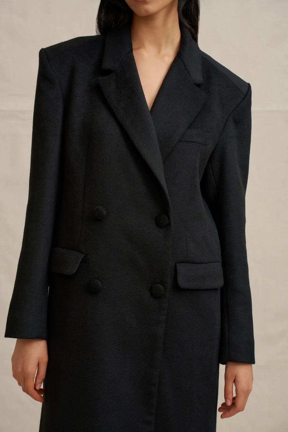 Winona Long Line Coat - Black - Image 3