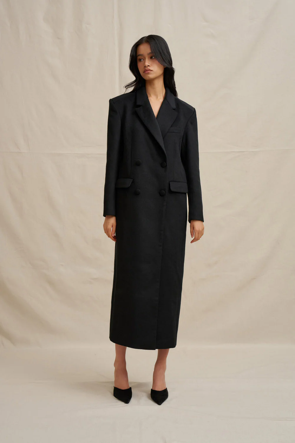 Winona Long Line Coat - Black - Image 4